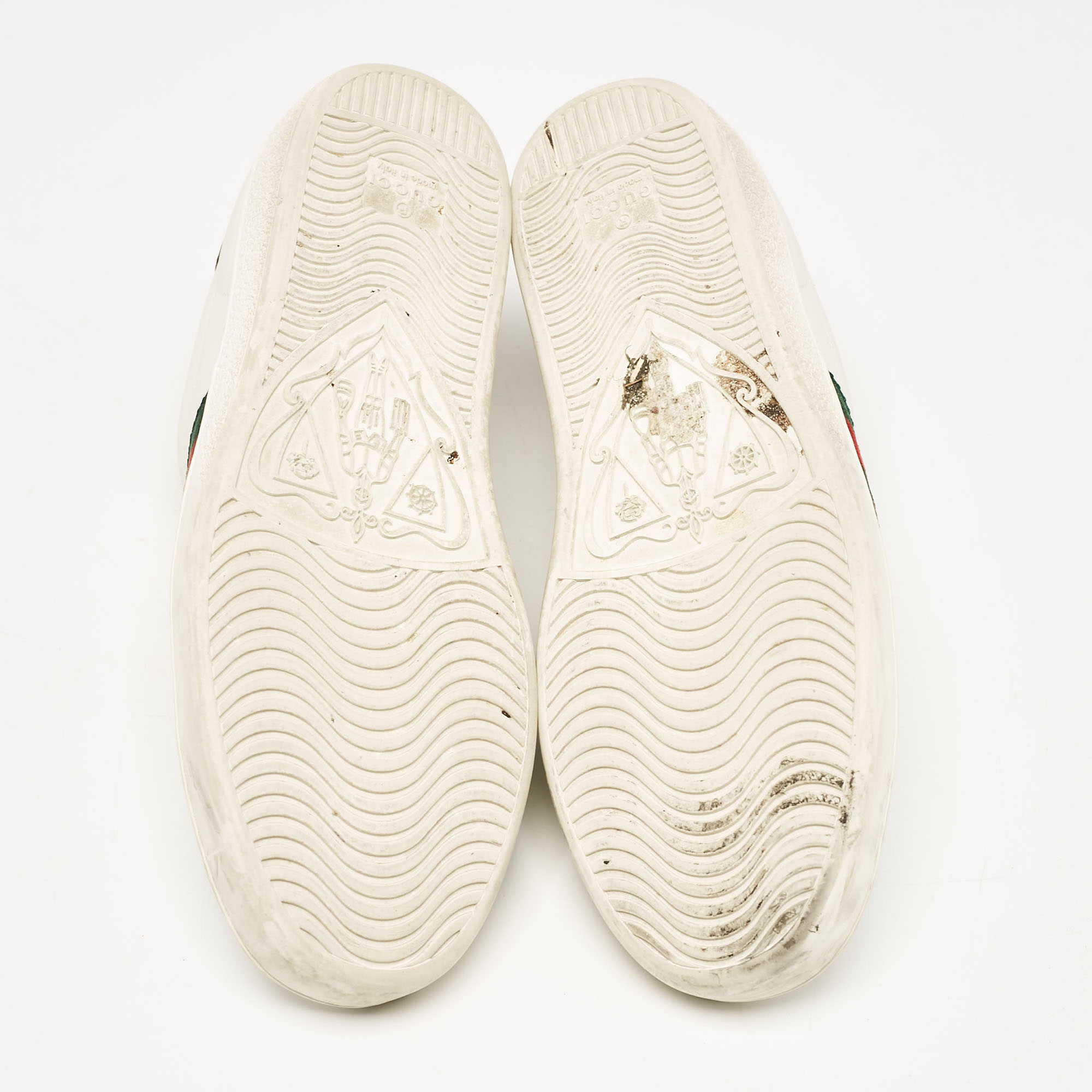 Gucci White Leather Bee Embroidered Web Ace Low Top Sneakers Size 37