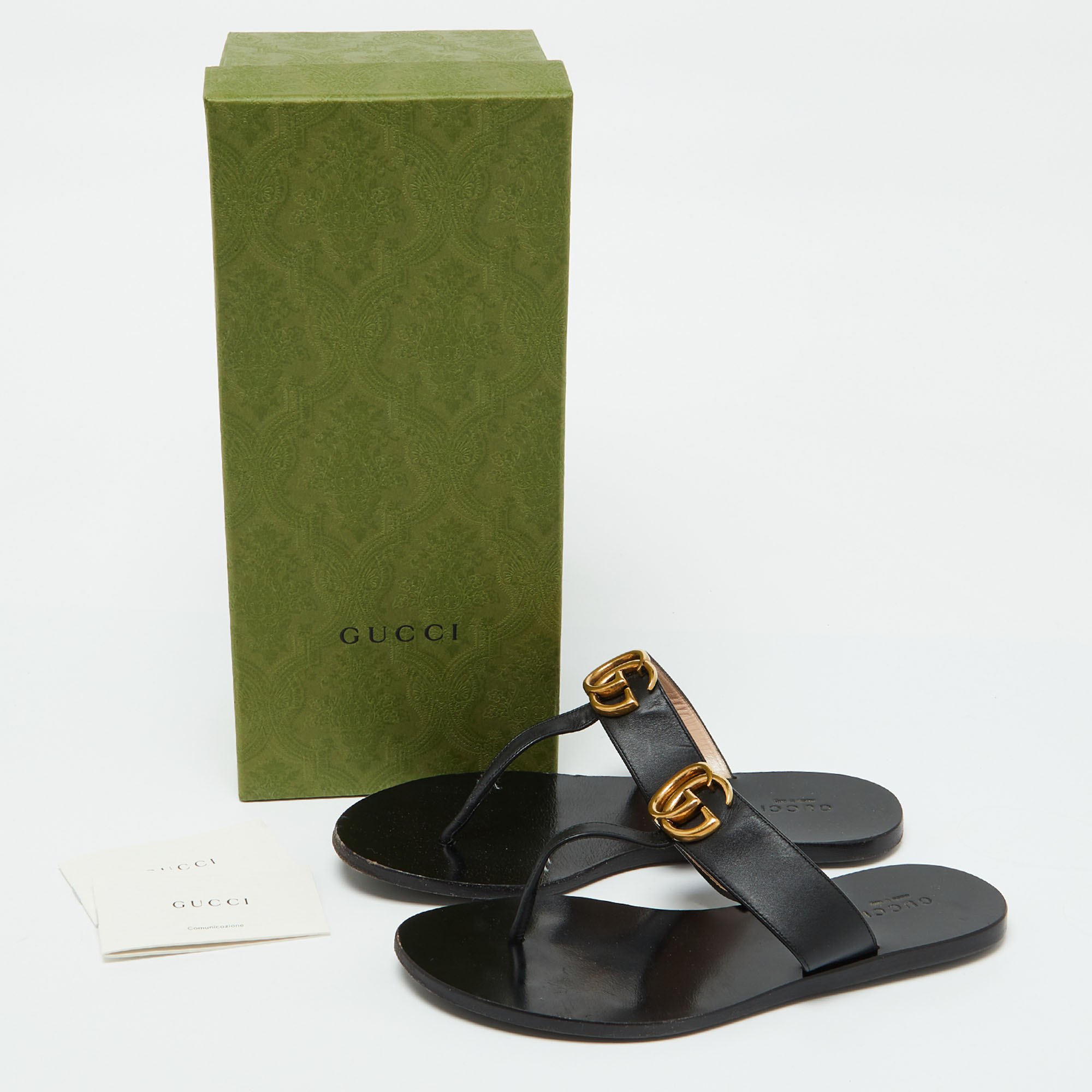 Gucci Black Leather GG Thong Flat Sandals Size 36.5