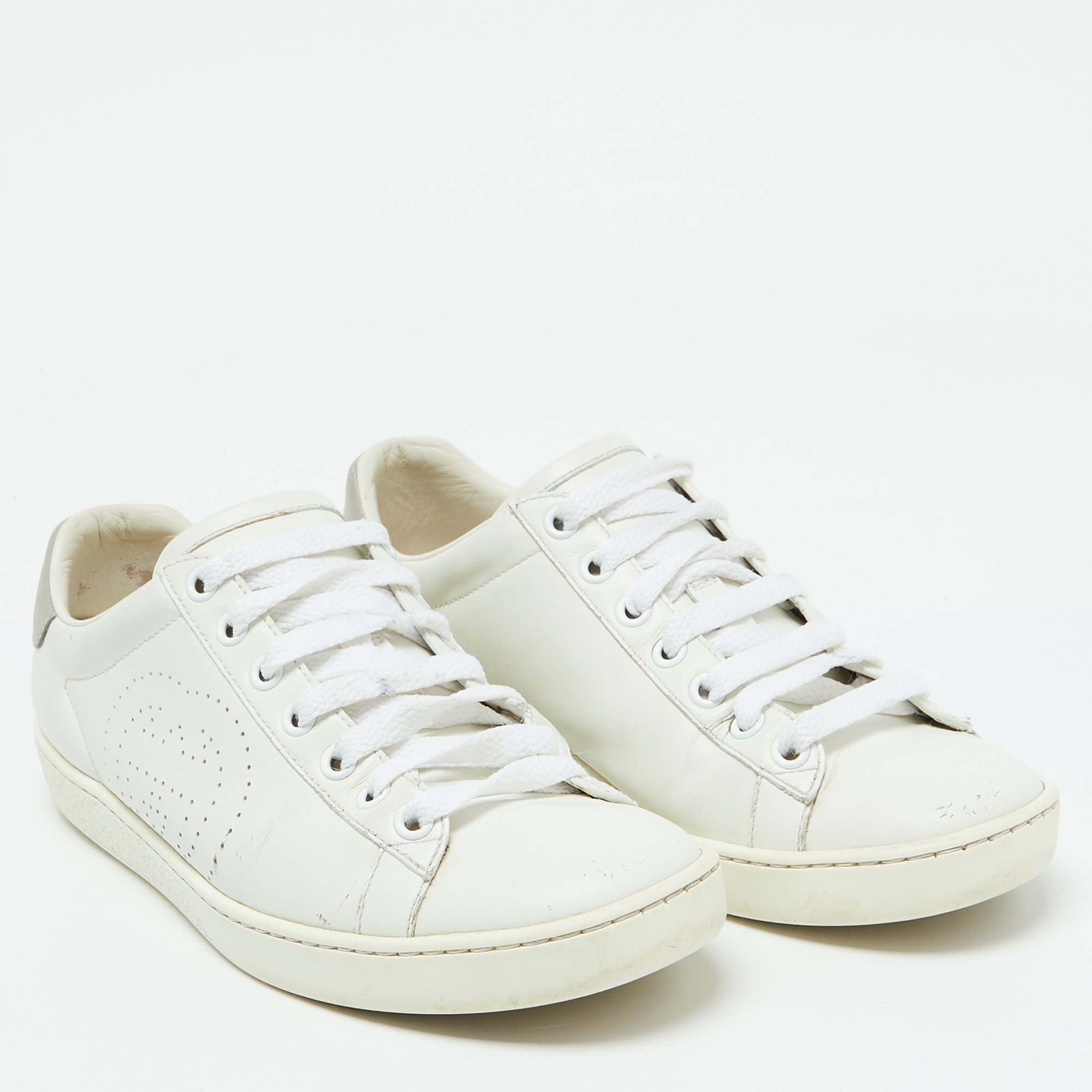 Gucci White Leather Interlocking G Ace Low Top Sneakers Size 35.5