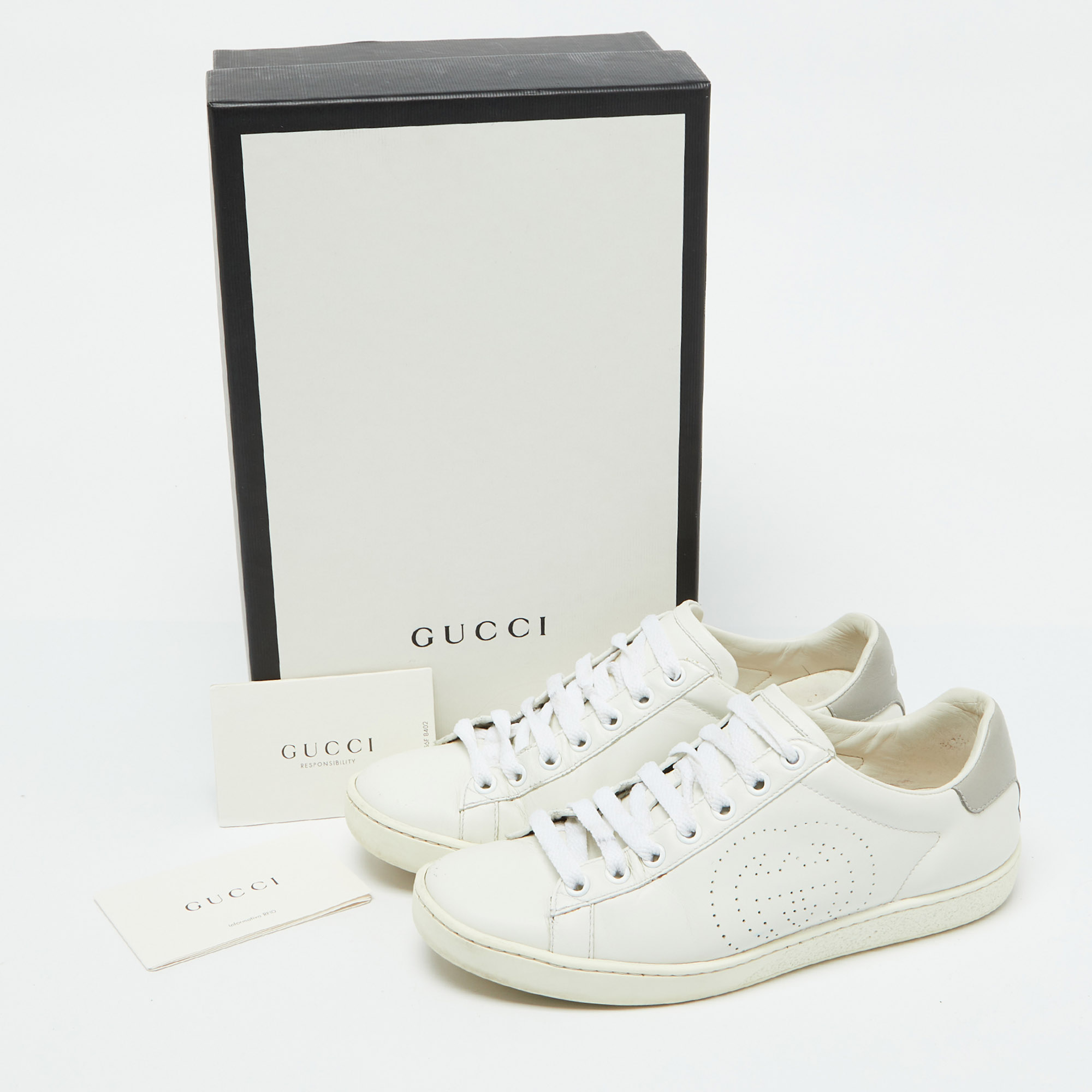 Gucci White Leather Interlocking G Ace Low Top Sneakers Size 35.5