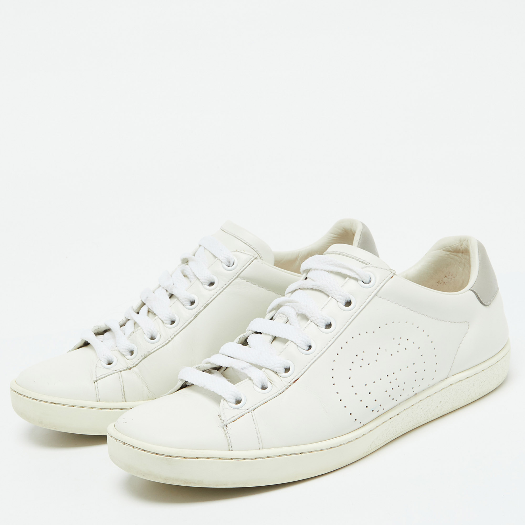 Gucci White Leather Interlocking G Ace Low Top Sneakers Size 35.5