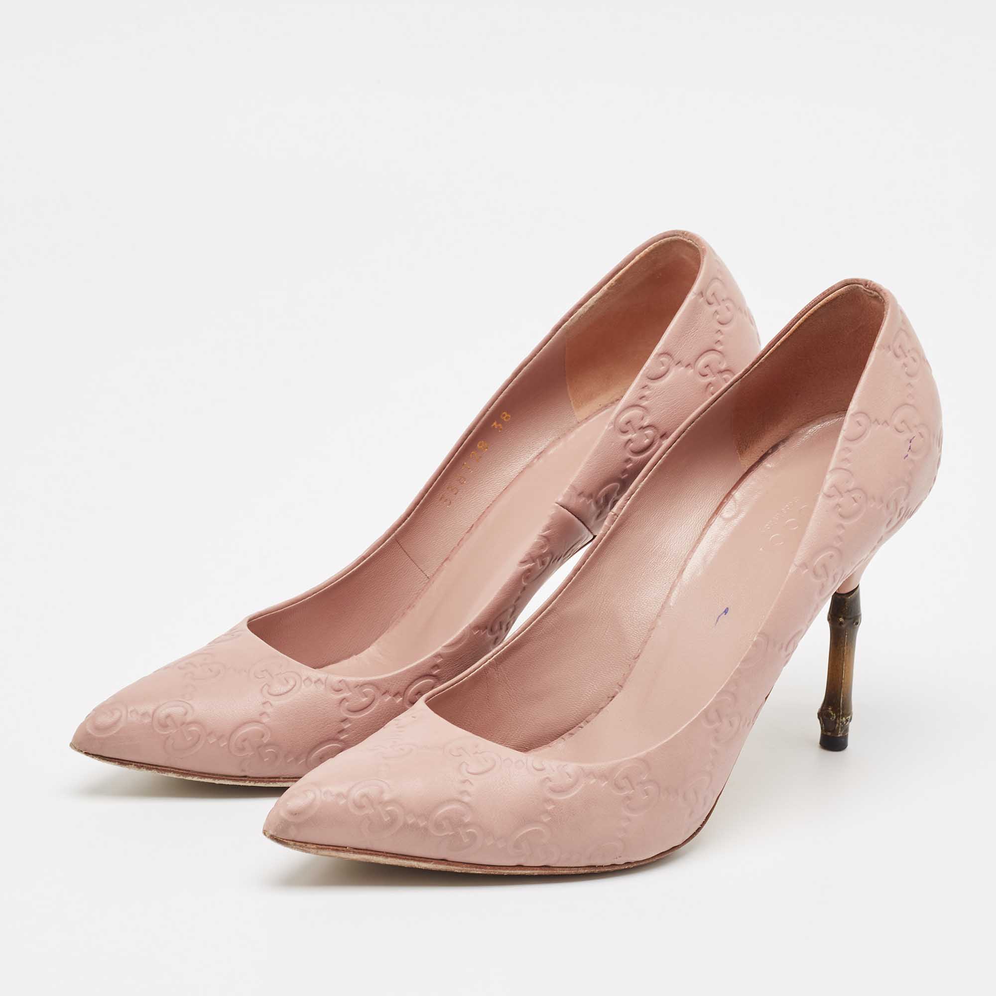 Gucci Pale Pink Guccissima Leather Kristen Bamboo Heel Pointed Toe Pumps Size 38