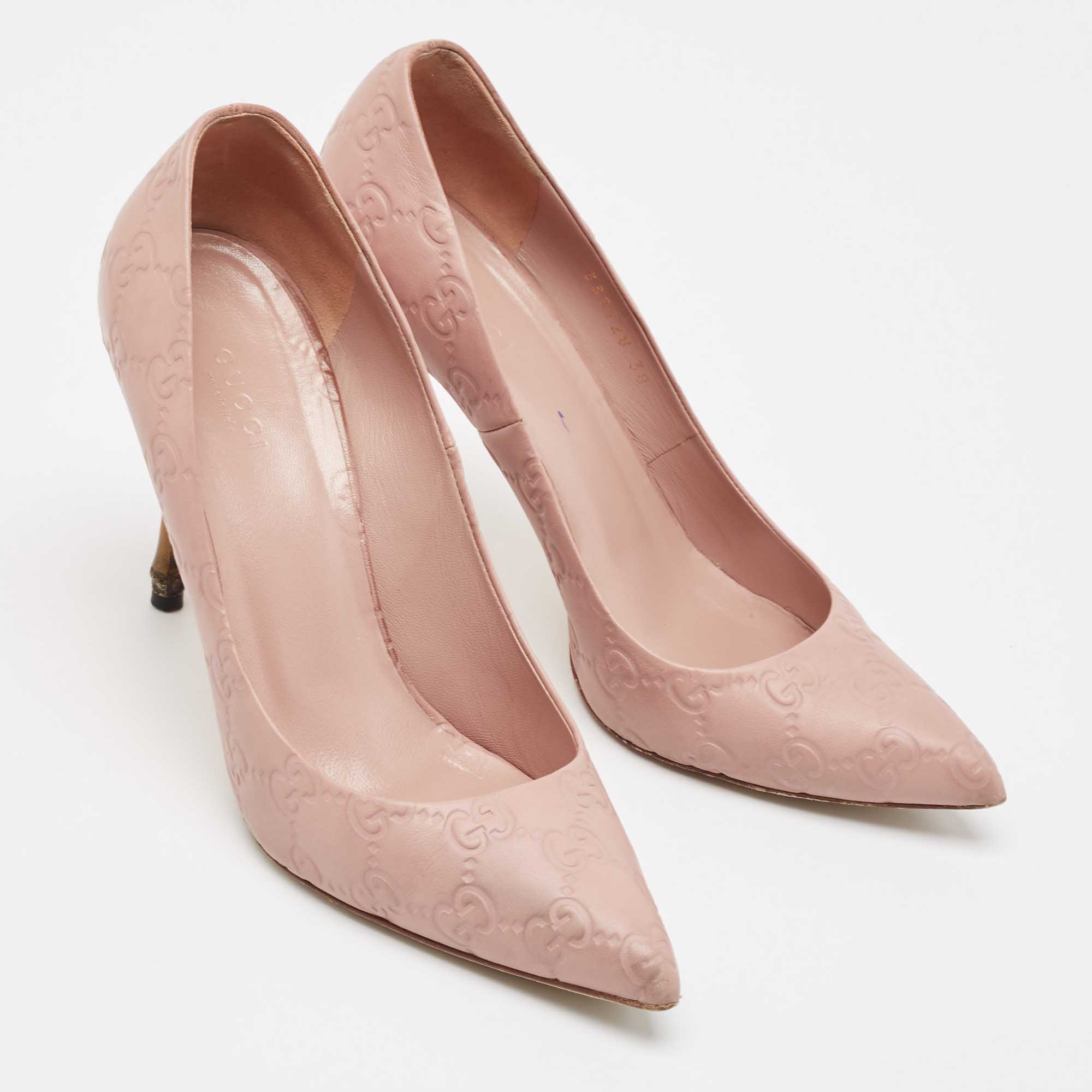 Gucci Pale Pink Guccissima Leather Kristen Bamboo Heel Pointed Toe Pumps Size 38