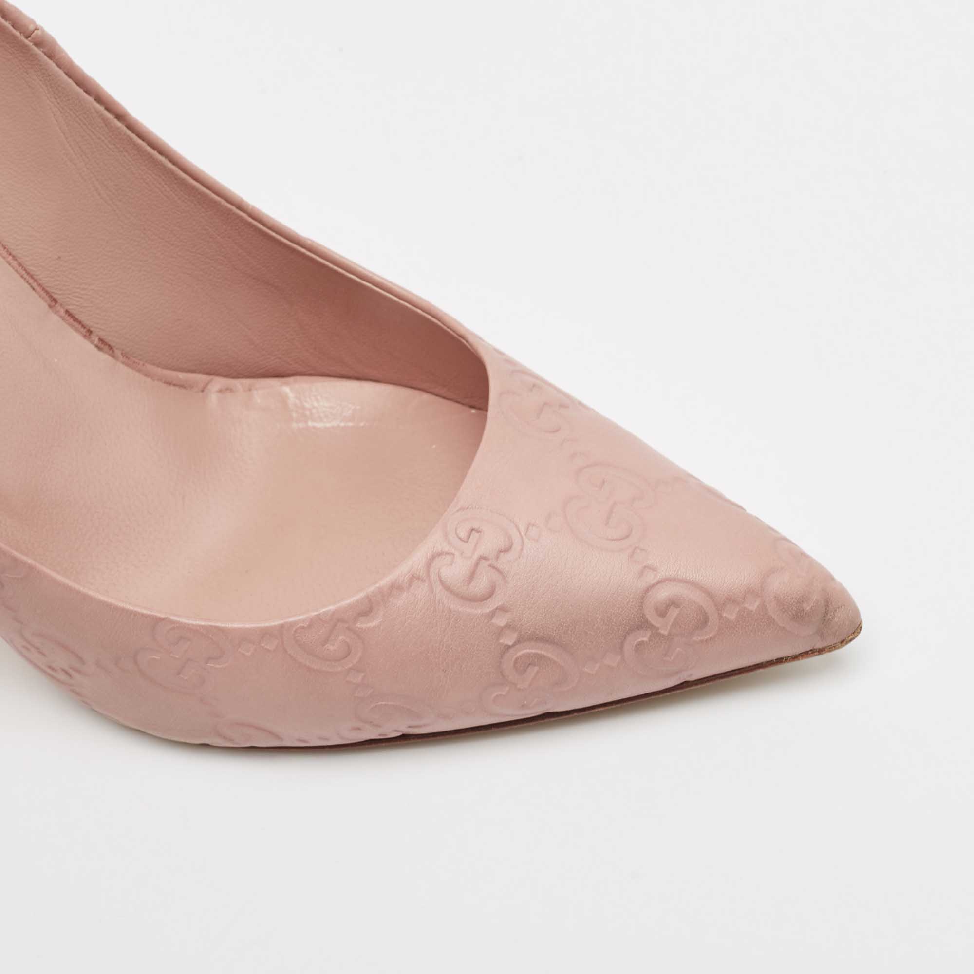 Gucci Pale Pink Guccissima Leather Kristen Bamboo Heel Pointed Toe Pumps Size 38