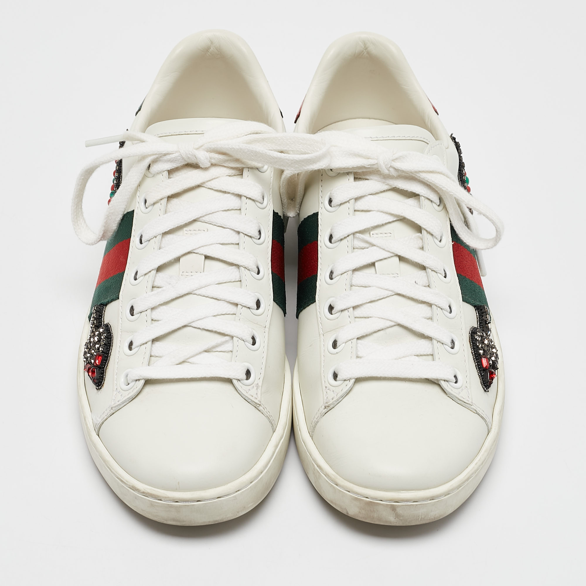 Gucci White Leather Arrow Ace Low Top Sneakers Size 35