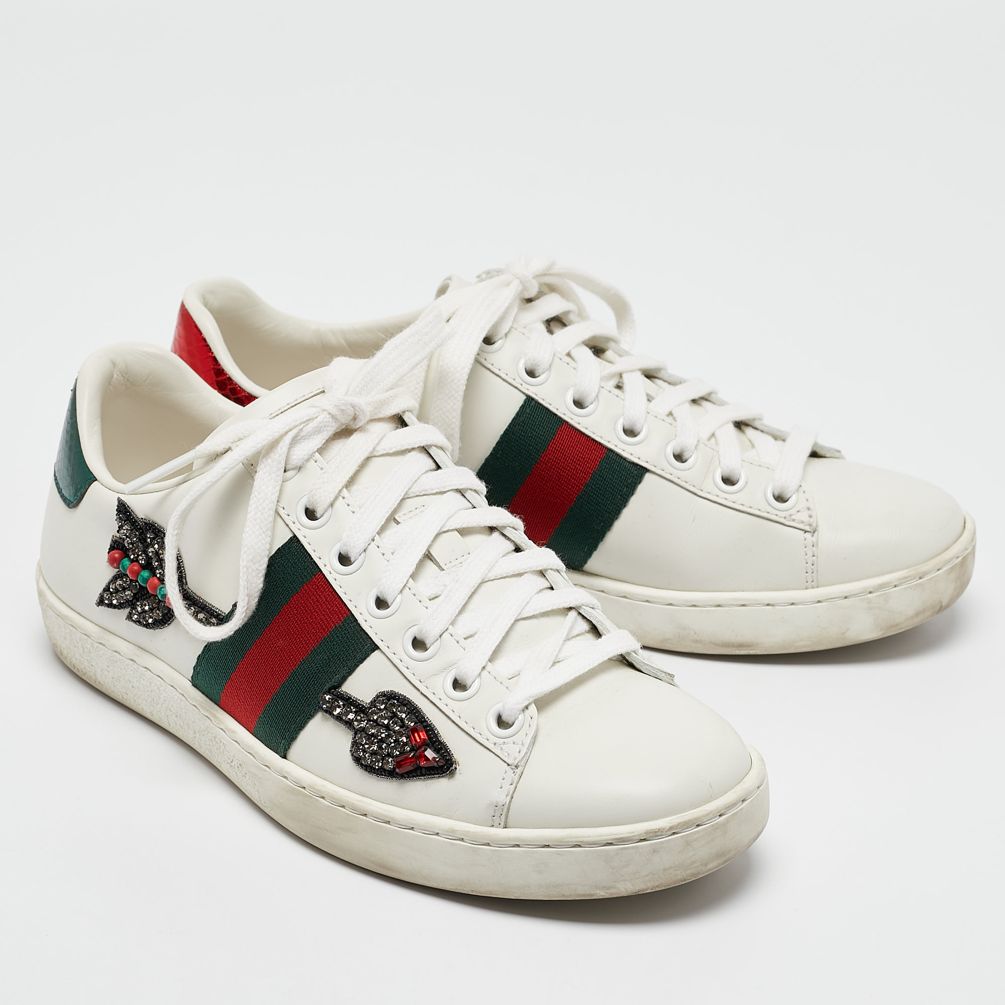 Gucci White Leather Arrow Ace Low Top Sneakers Size 35