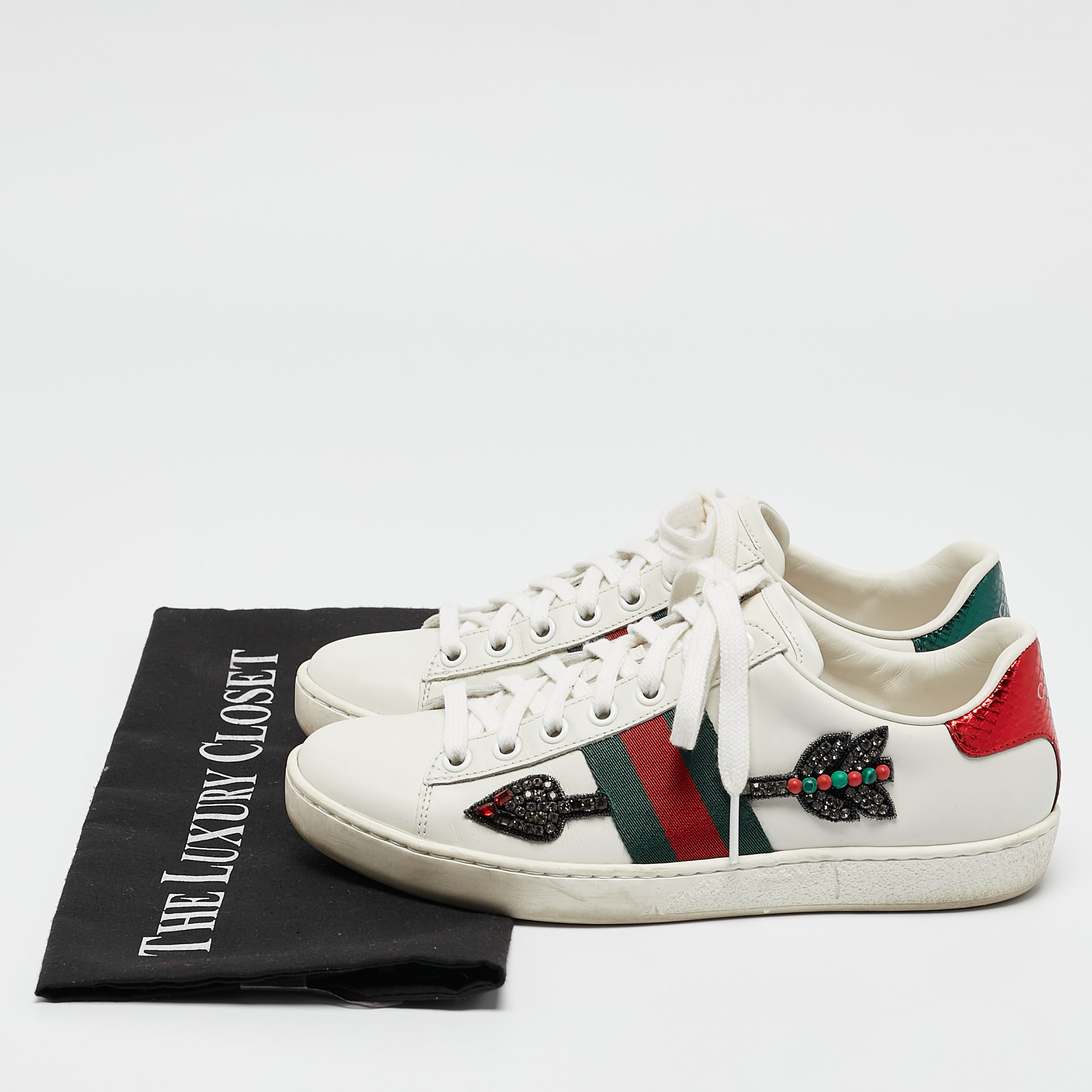 Gucci White Leather Arrow Ace Low Top Sneakers Size 35