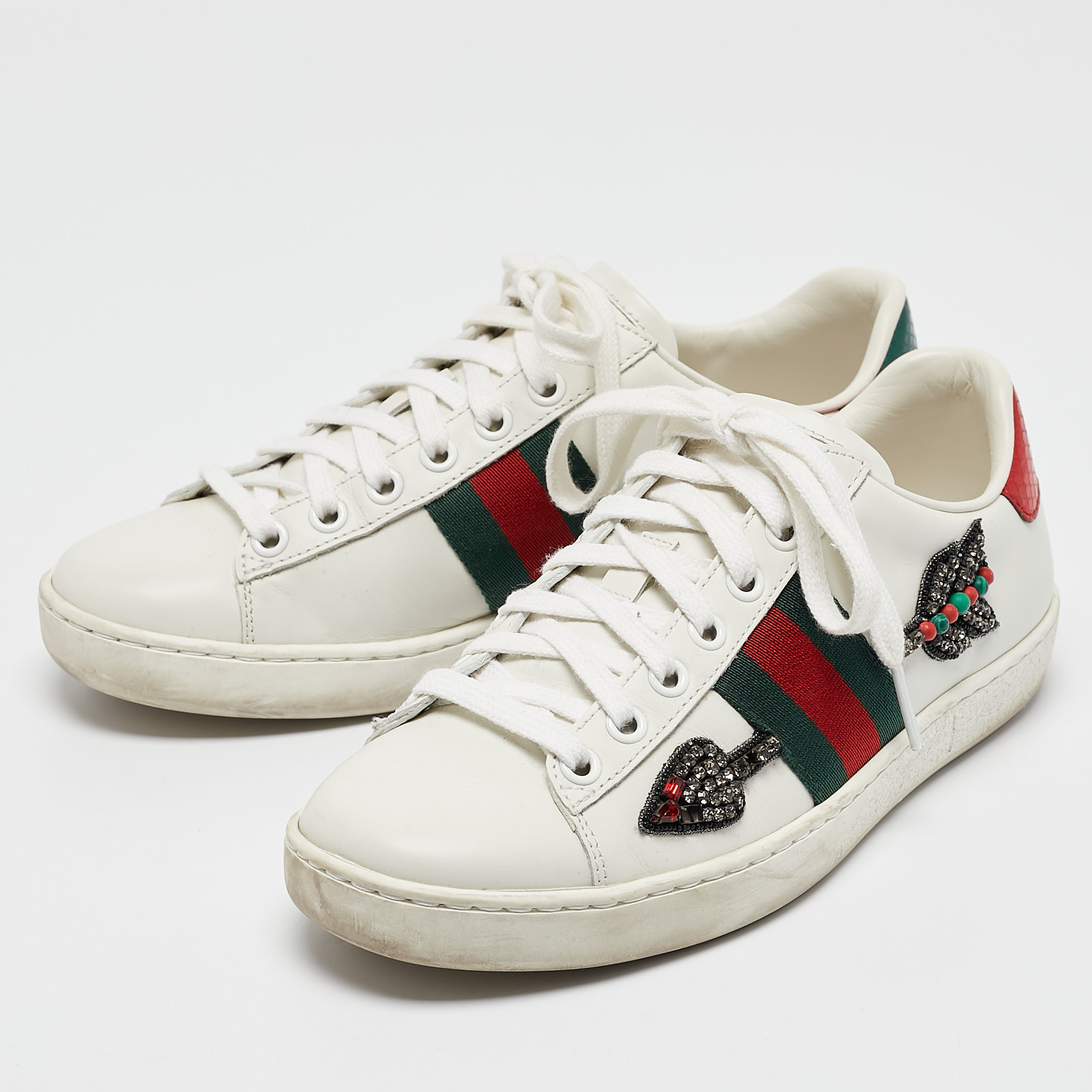 Gucci White Leather Arrow Ace Low Top Sneakers Size 35