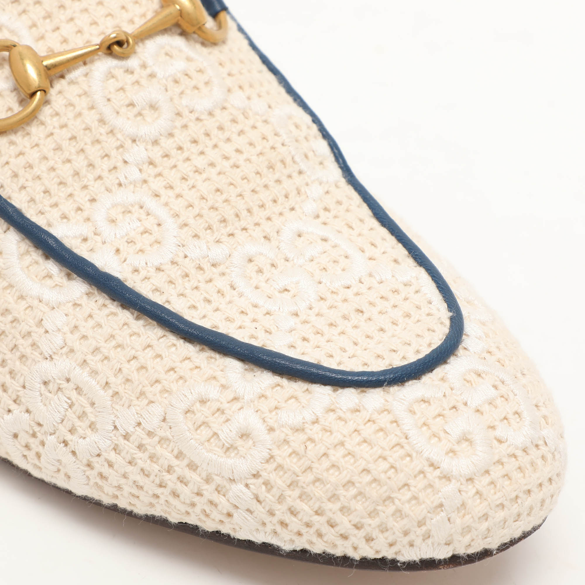 Gucci Cream Cotton Knit Crochet Princetown Mules Size 41