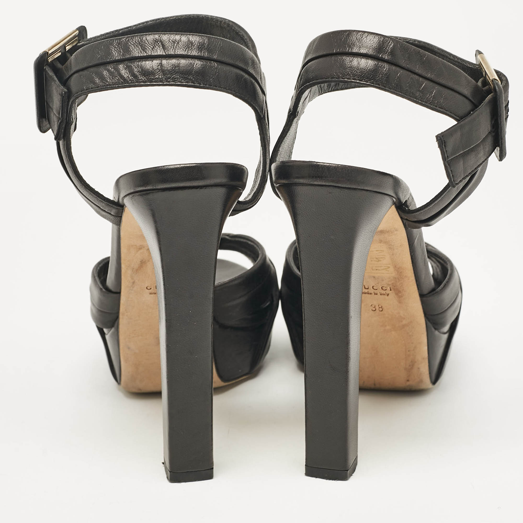 Gucci Black Leather Ankle Strap Sandals Size 38