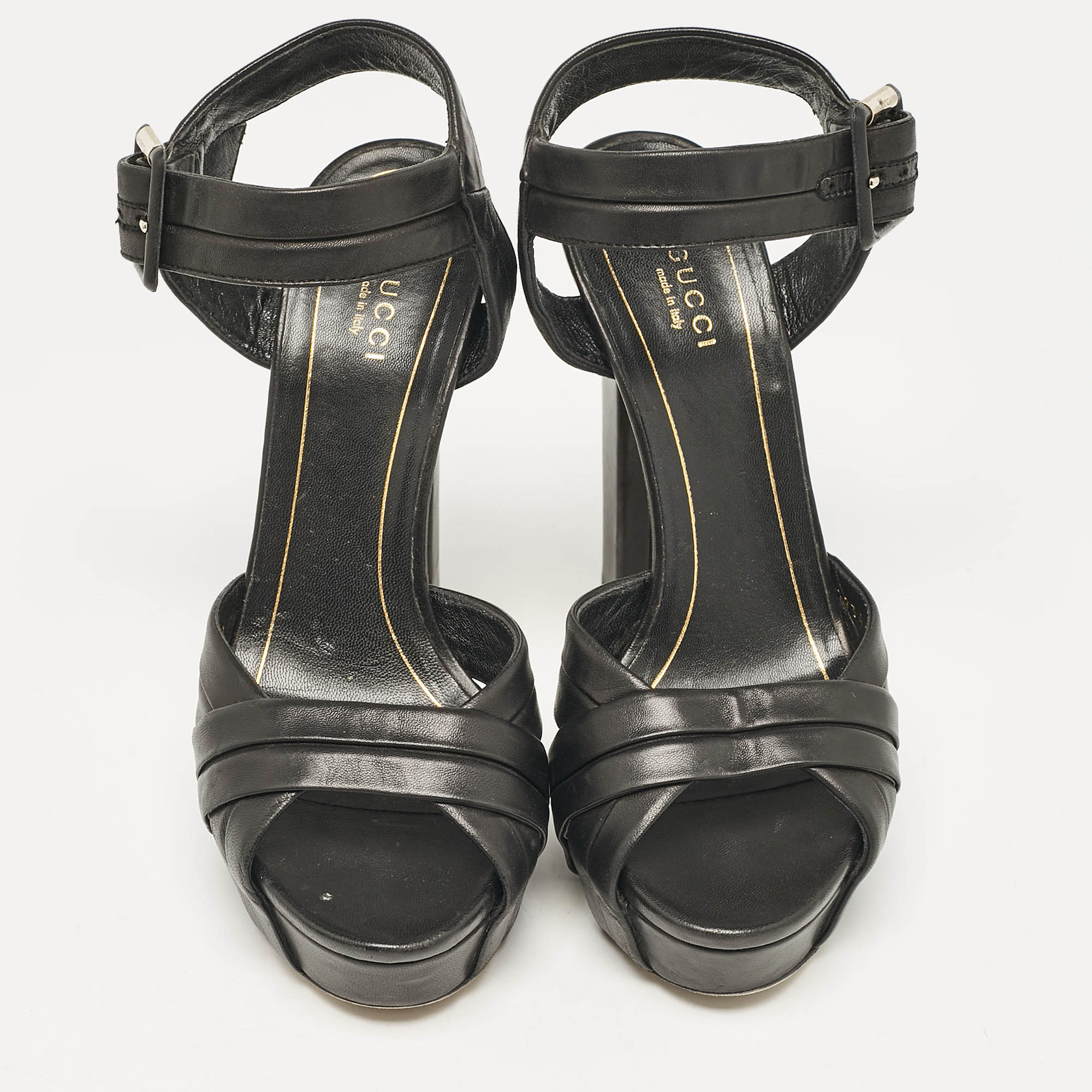 Gucci Black Leather Ankle Strap Sandals Size 38