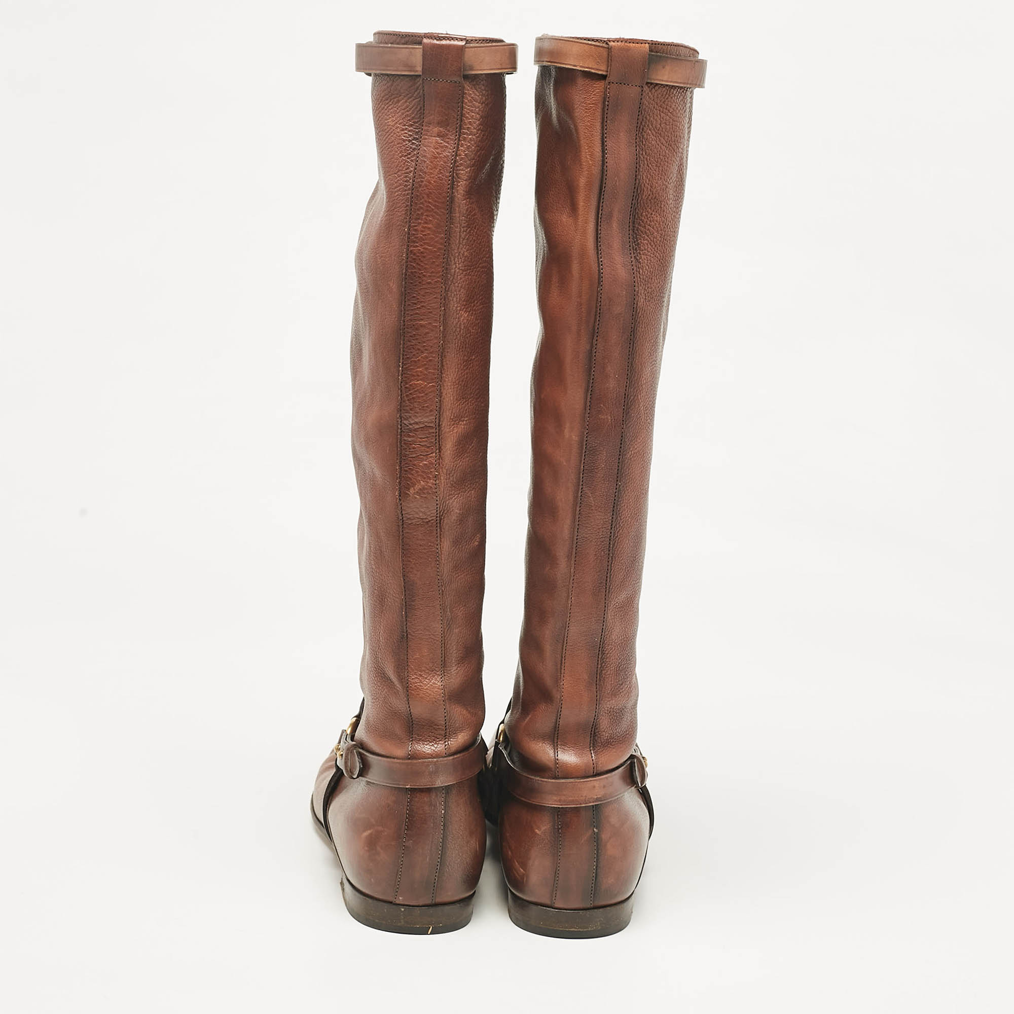 Gucci Brown Leather Knee Length Boots Size 39.5