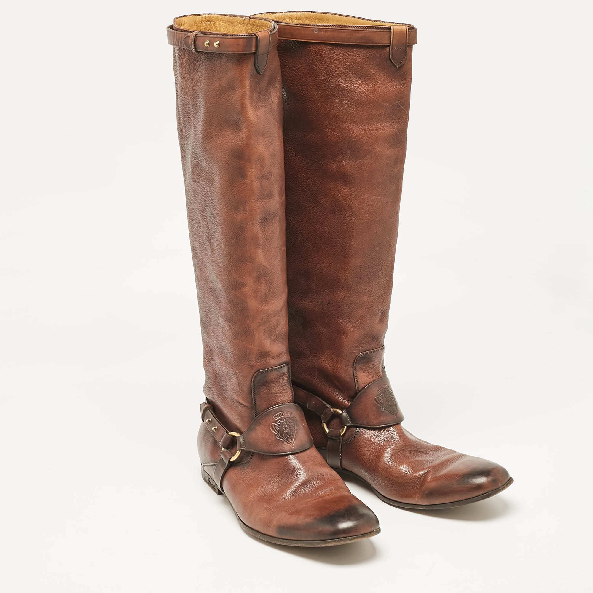 Gucci Brown Leather Knee Length Boots Size 39.5