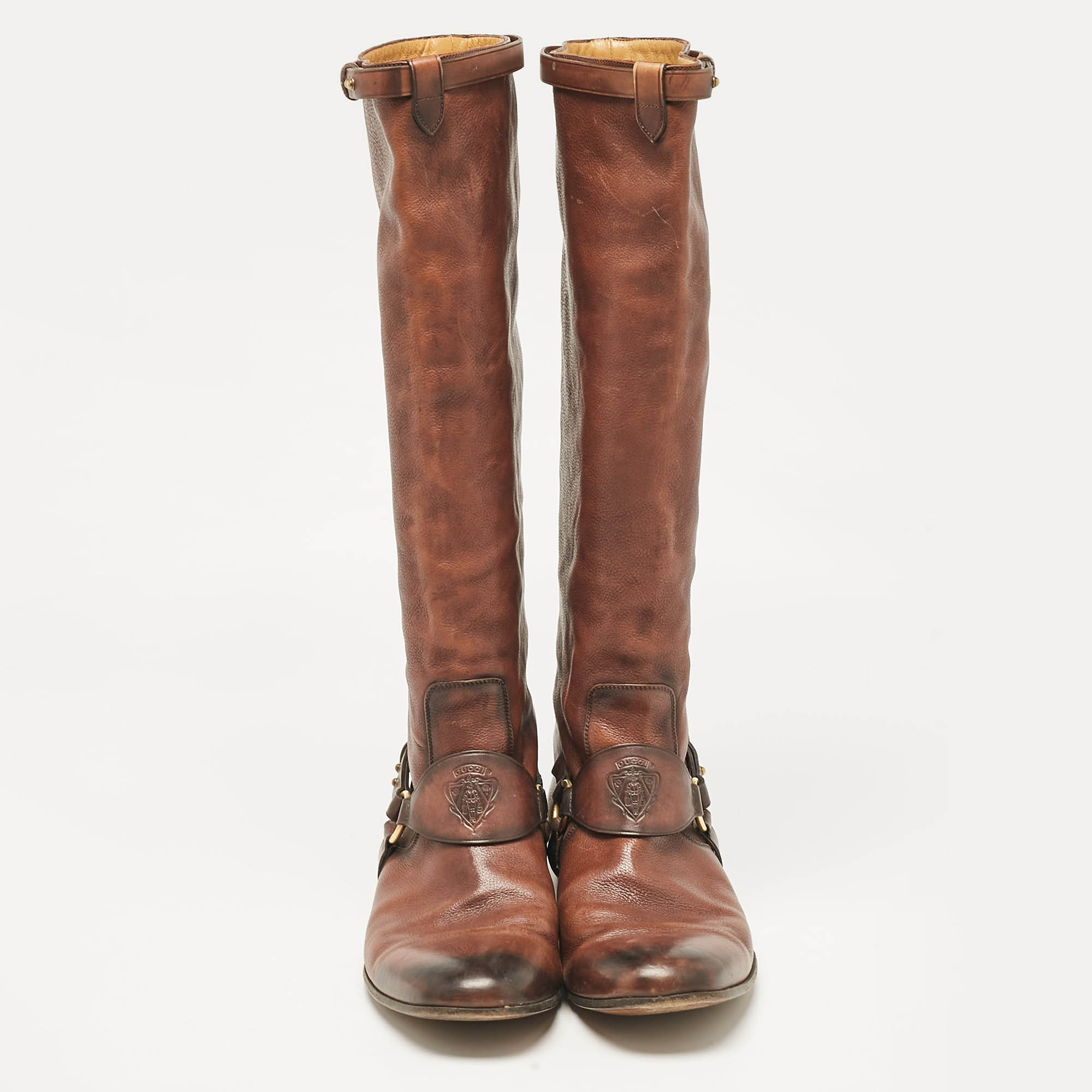 Gucci Brown Leather Knee Length Boots Size 39.5