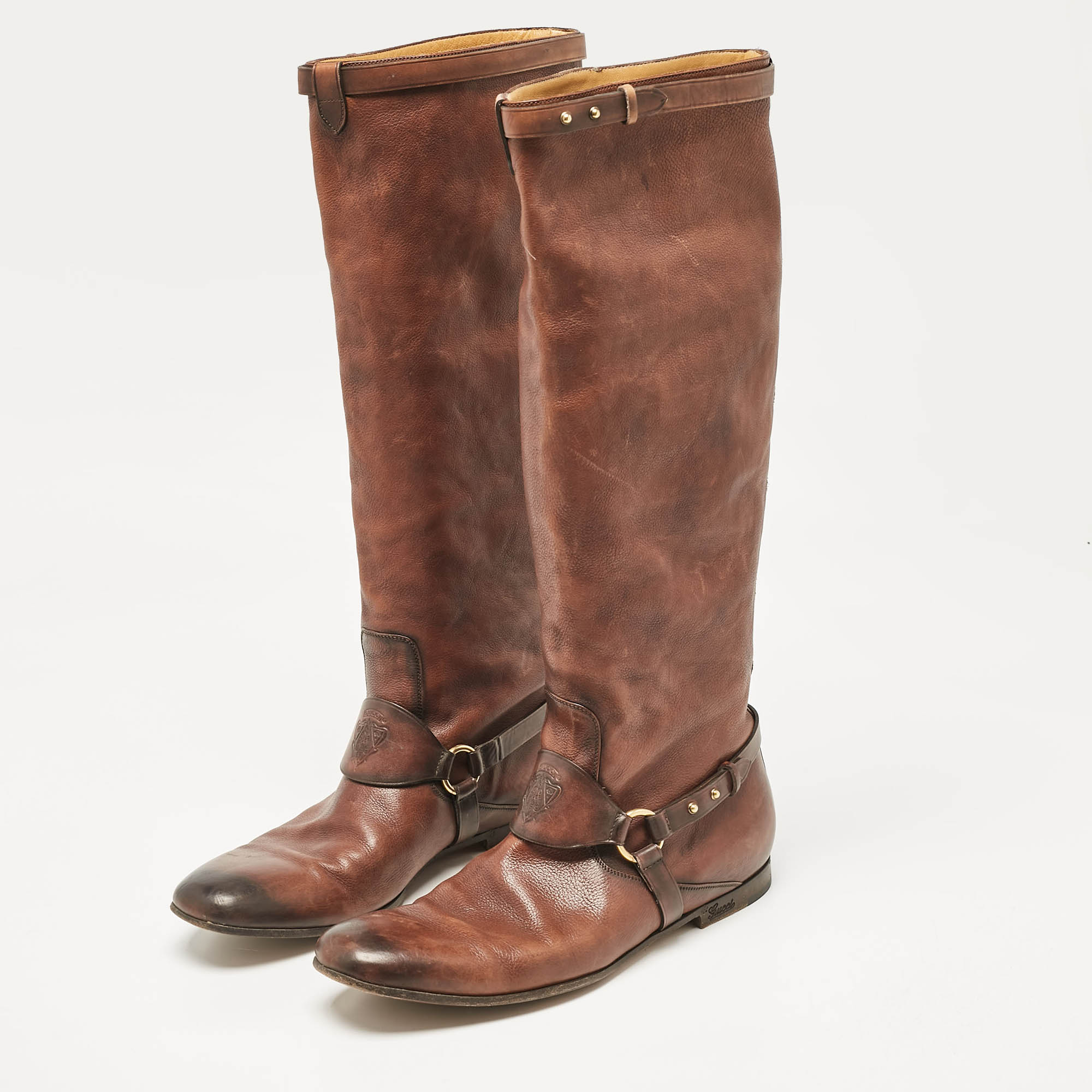 Gucci Brown Leather Knee Length Boots Size 39.5