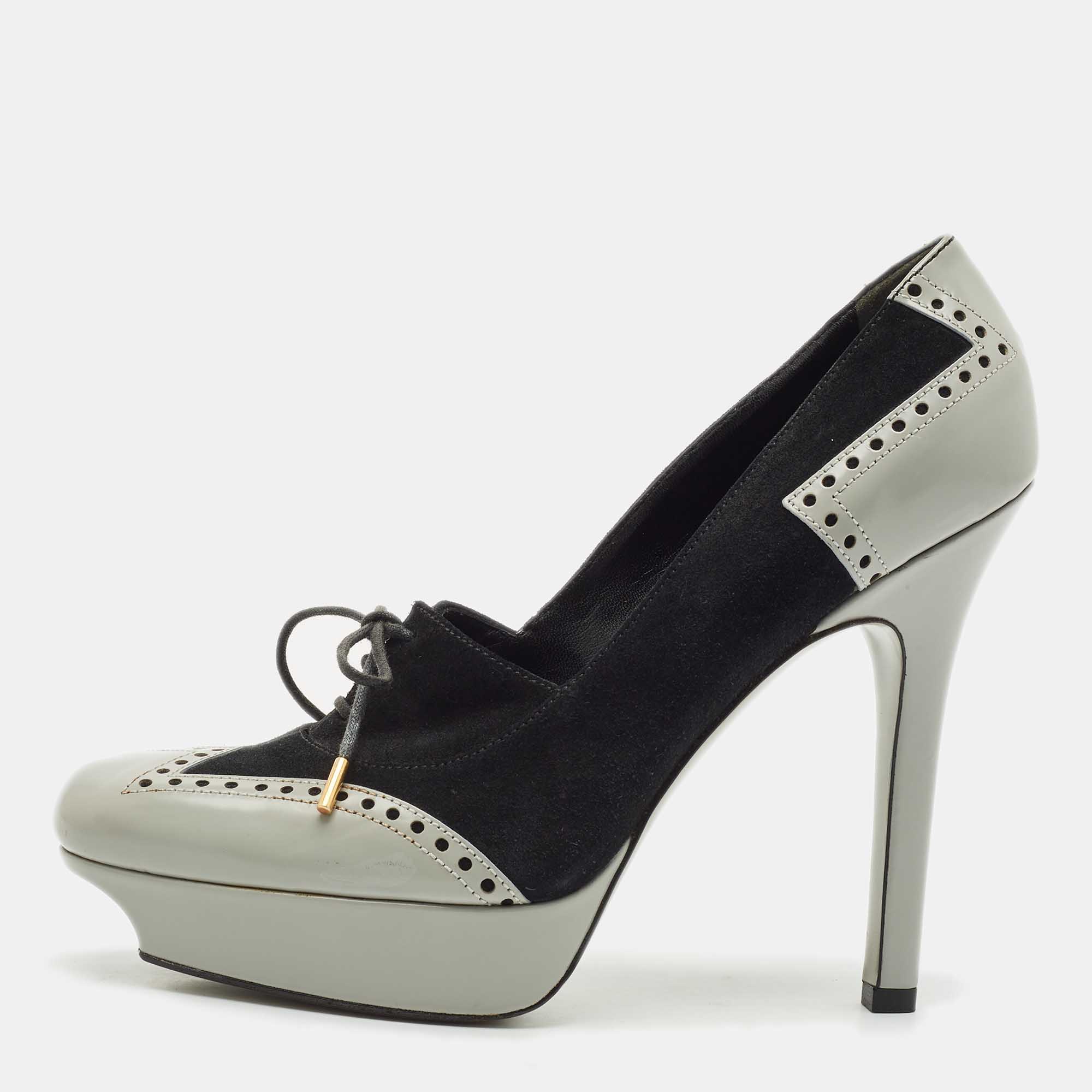 Gucci Black/Grey Suede and Leather Oxford Lace Platform Pumps Size
Gucci Black/Grey Suede and Leather Oxford Lace Platform Pumps Size