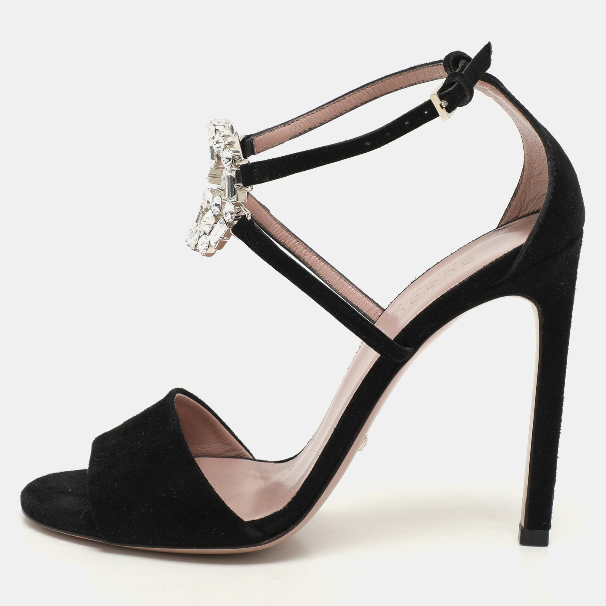 Gucci Black Suede Crystal Embellished GG Interlock Ankle Strap Sandals Size 36
Gucci Black Suede Crystal Embellished GG Interlock Ankle Strap Sandals Size 36