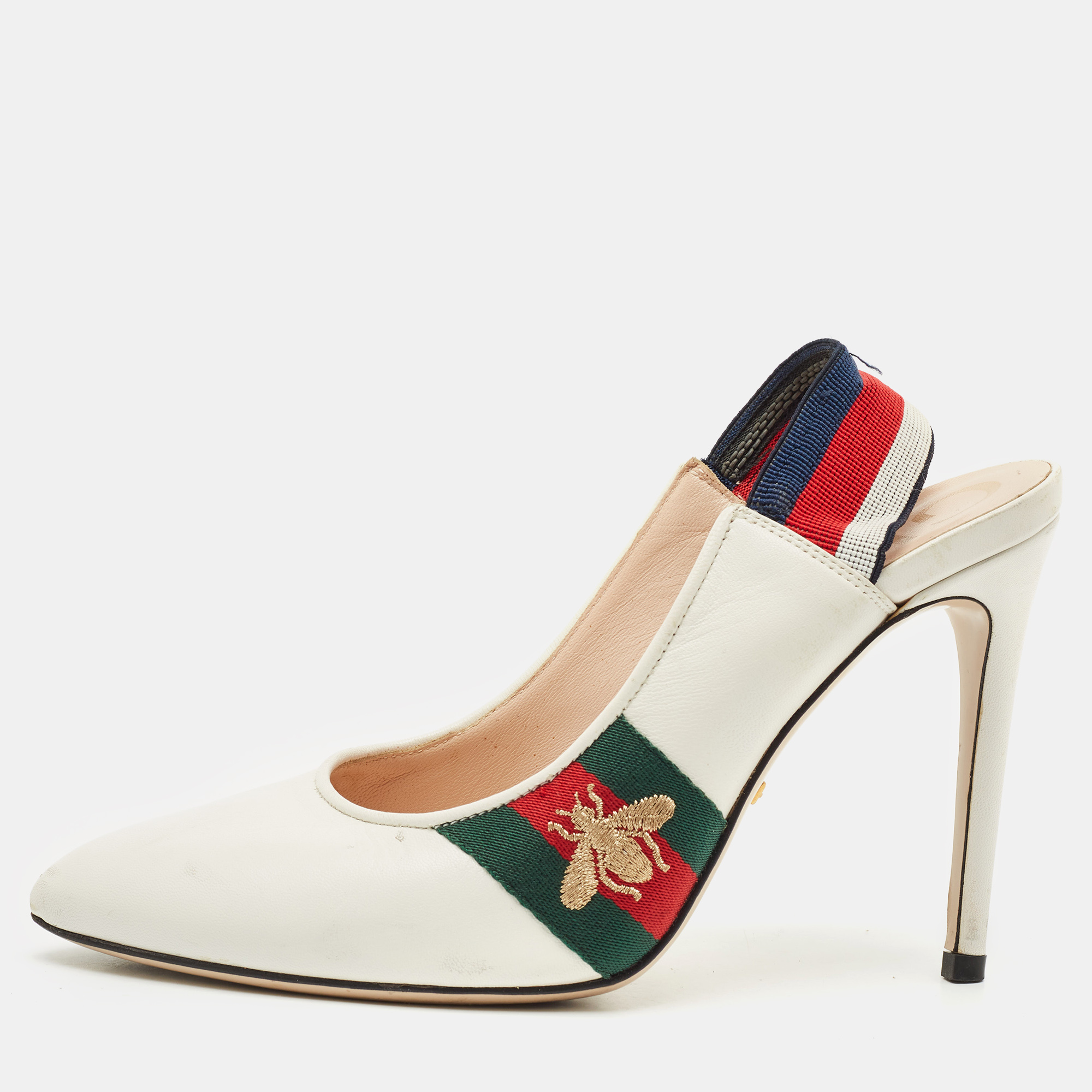 Gucci White Leather Bee Web Detail Sylvie Slingback Pumps Size
Gucci White Leather Bee Web Detail Sylvie Slingback Pumps Size