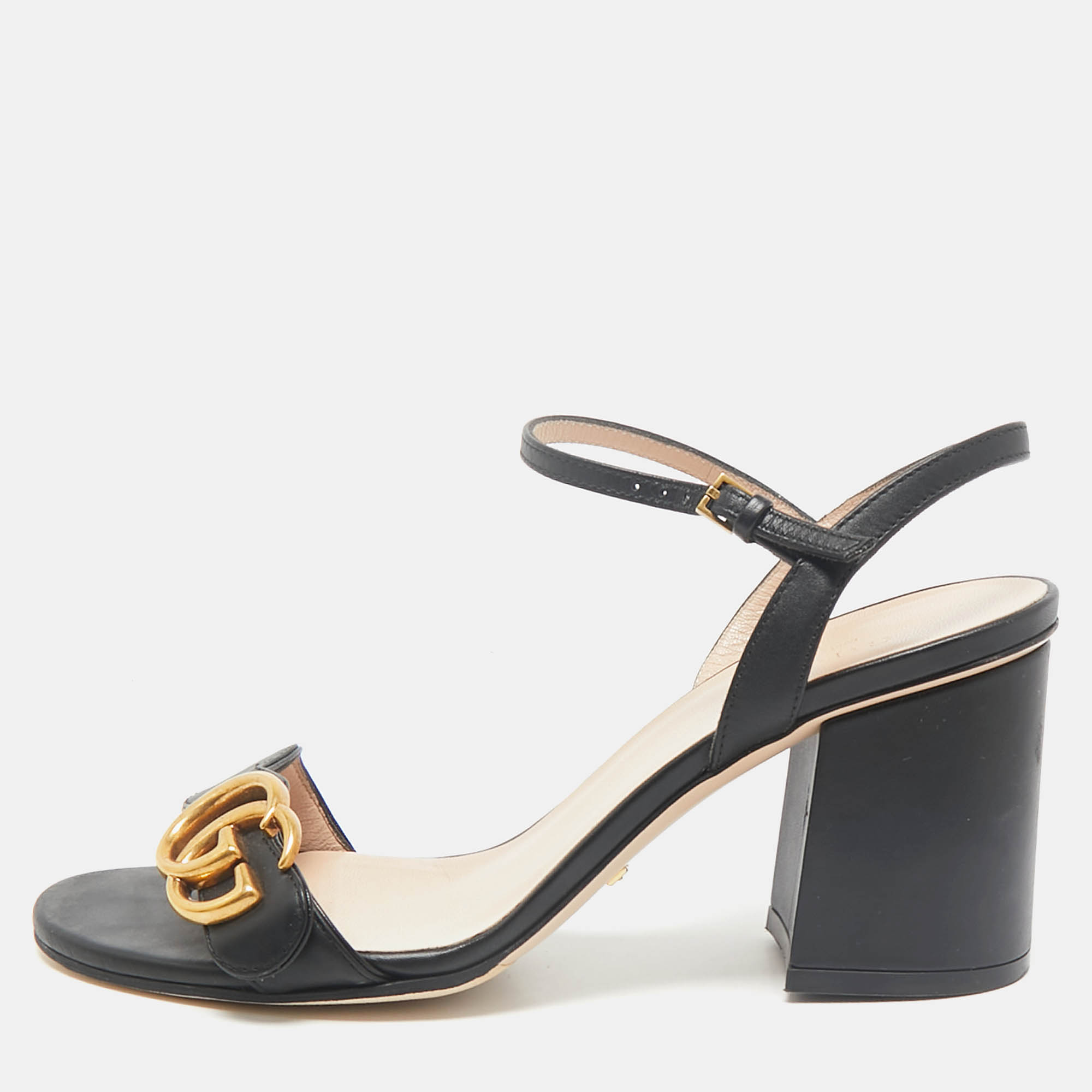Gucci Black Leather GG Marmont Block Heel Ankle Strap Sandals Size
Gucci Black Leather GG Marmont Block Heel Ankle Strap Sandals Size