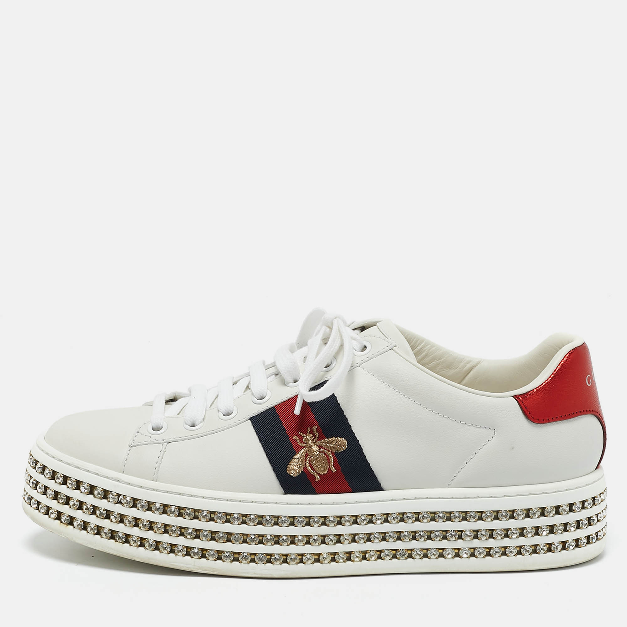 Gucci White Leather Crystal Embellished Platform Ace Sneakers Size
Gucci White Leather Crystal Embellished Platform Ace Sneakers Size