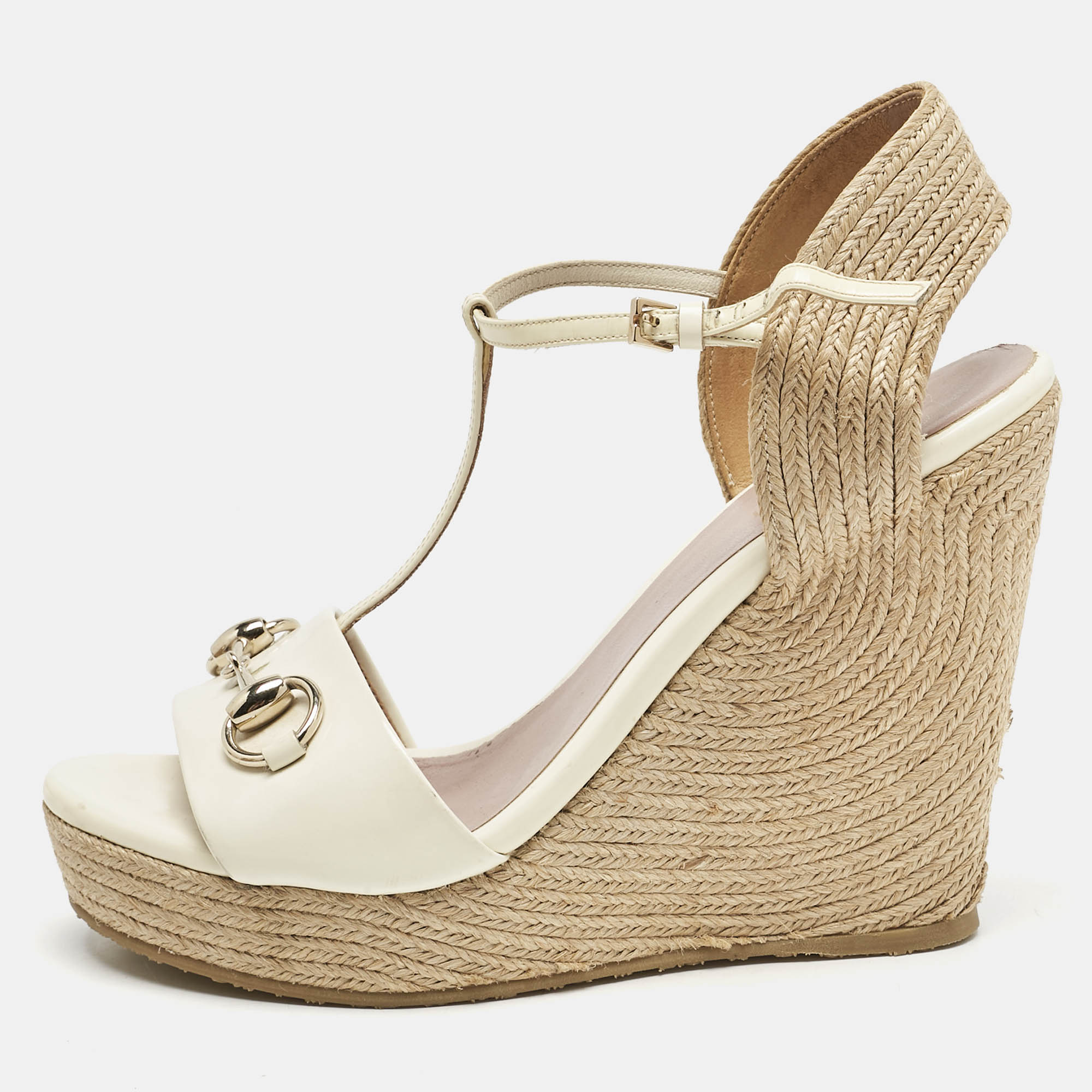 Gucci White Patent Leather Horsebit T-Strap Espadrille Platform Wedge Sandals Size
Gucci White Patent Leather Horsebit T-Strap Espadrille Platform Wedge Sandals Size