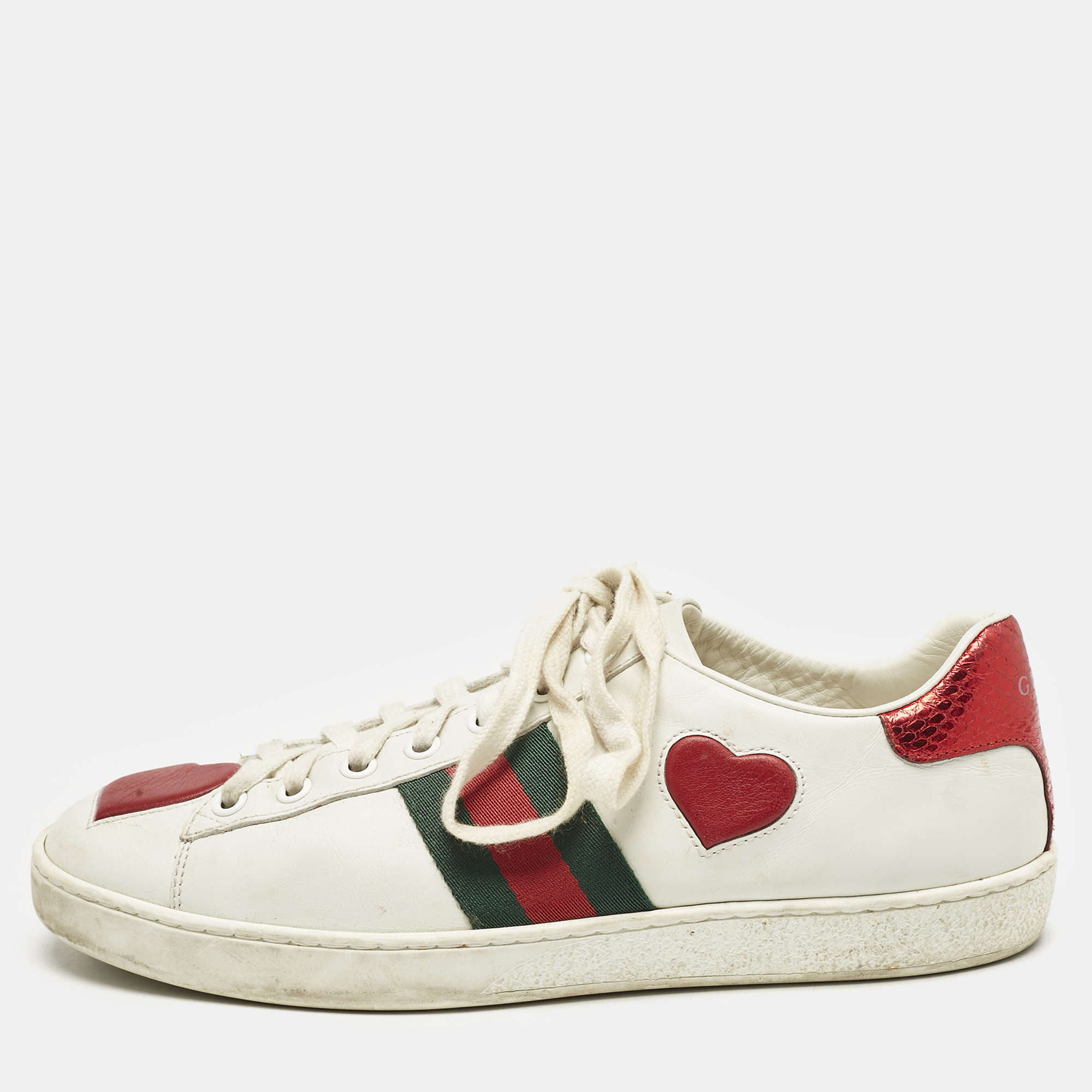 Gucci White Leather Ace Web Heart Detail Lace Up Sneakers Size
Gucci White Leather Ace Web Heart Detail Lace Up Sneakers Size
