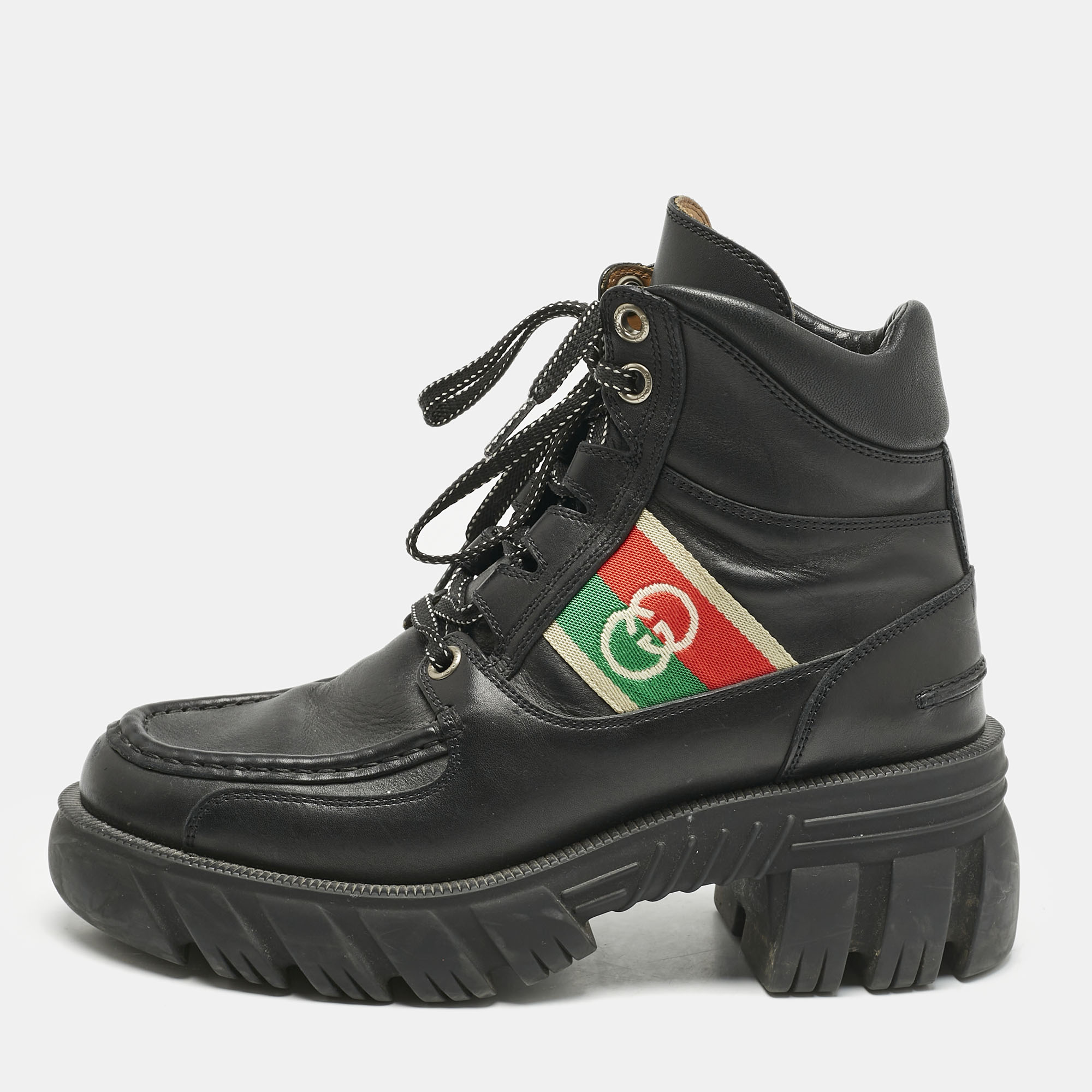 Gucci Black Leather Interlocking G Web Stripe Ankle Boots Size
Gucci Black Leather Interlocking G Web Stripe Ankle Boots Size