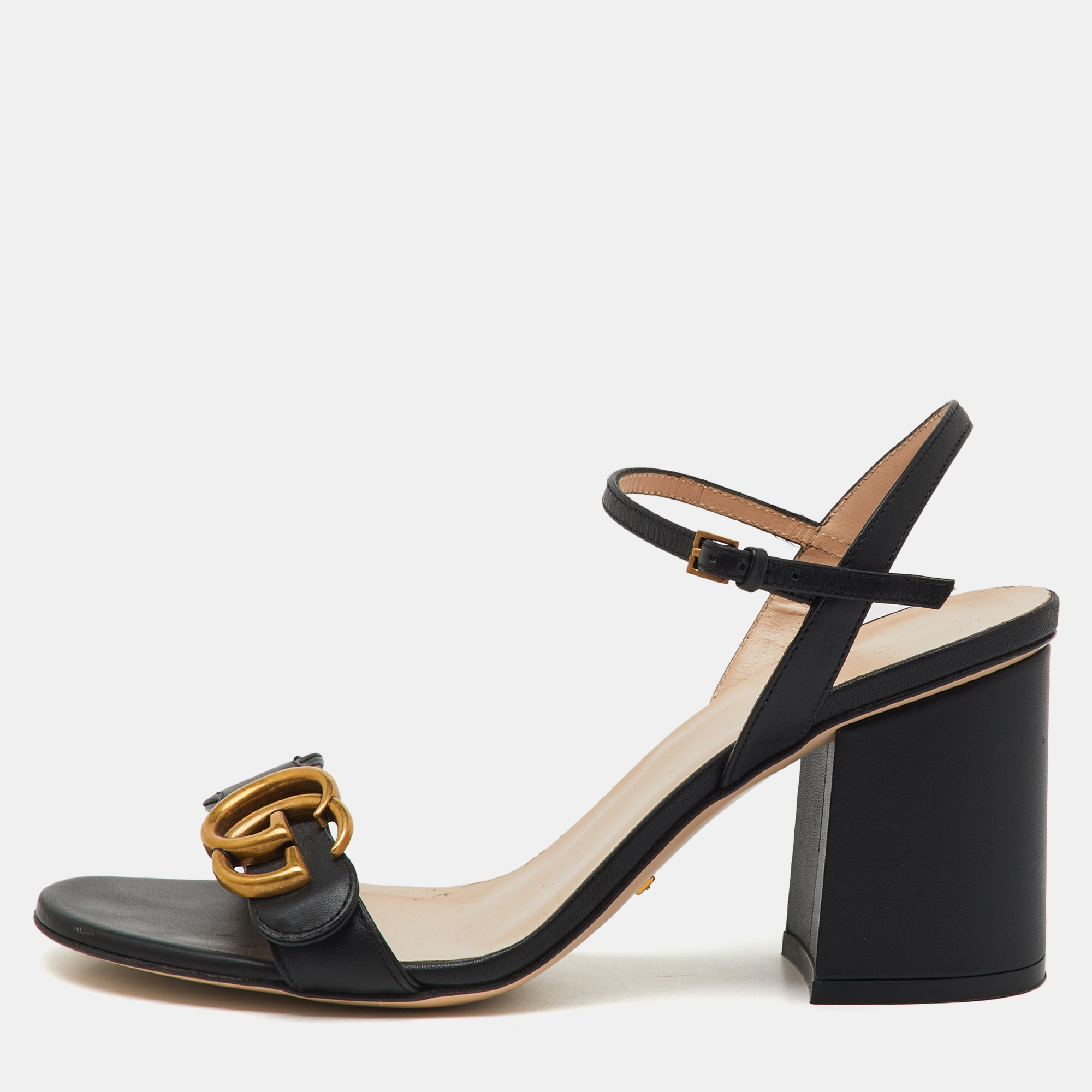 Gucci Black Leather GG Marmont Block Heel Ankle Strap Sandals Size
Gucci Black Leather GG Marmont Block Heel Ankle Strap Sandals Size