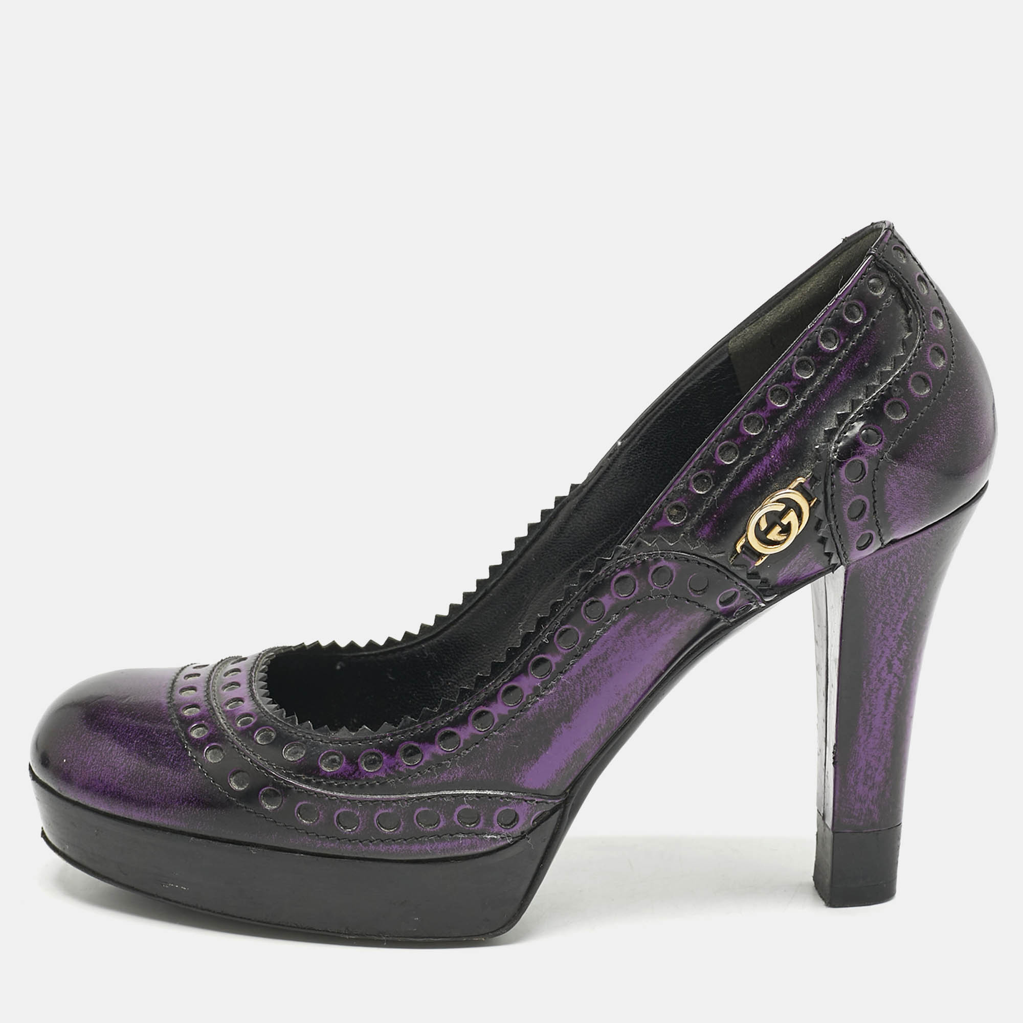 Gucci Purple/Black Leather Brogue Round Toe Platform Pumps Size
Gucci Purple/Black Leather Brogue Round Toe Platform Pumps Size