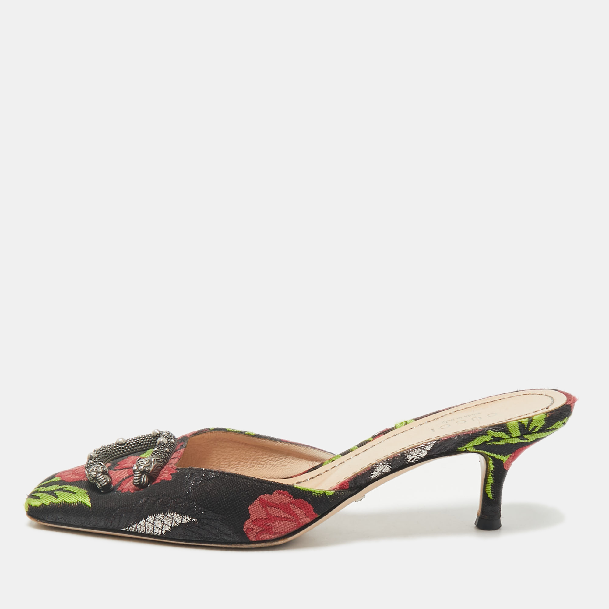 Gucci Black Floral Brocade Fabric Dionysus Square Toe Slip On Mules Size, Multicolor
Gucci Black Floral Brocade Fabric Dionysus Square Toe Slip On Mules Size, Multicolor
