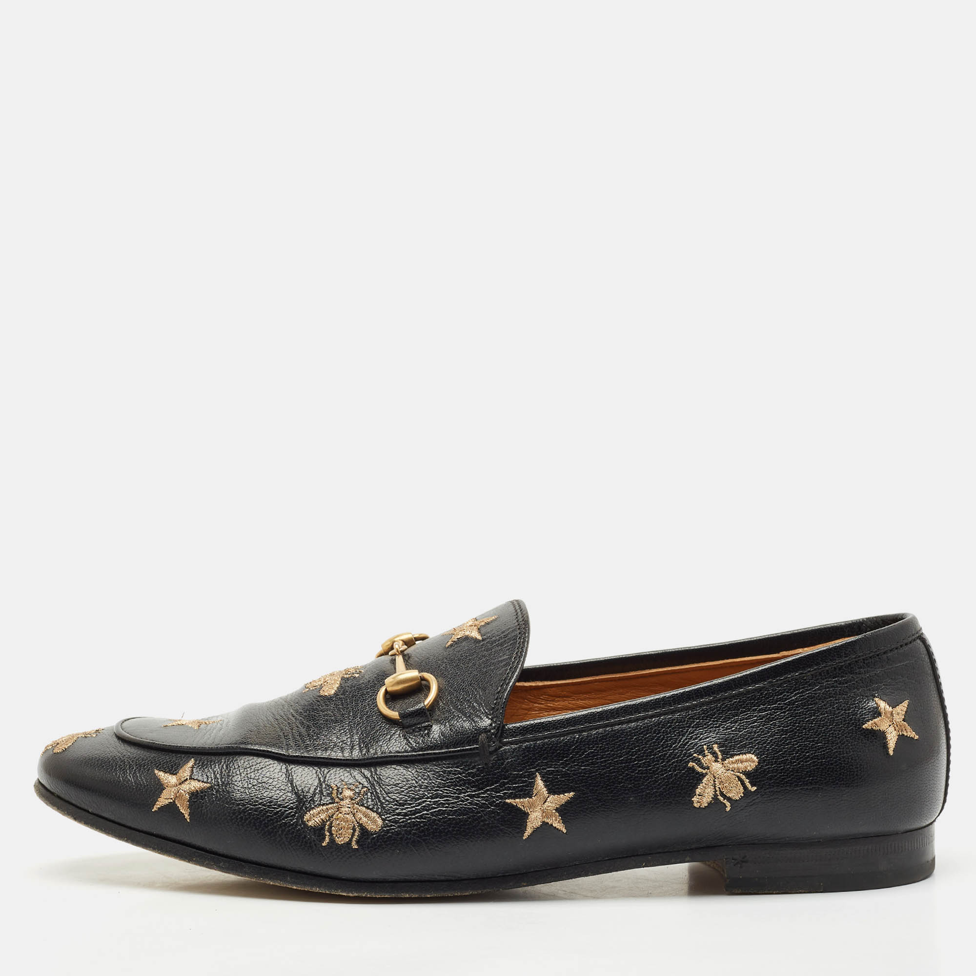 Gucci Black Leather Embroidered Star Bee Horsebit Jordaan Loafers Size
Gucci Black Leather Embroidered Star Bee Horsebit Jordaan Loafers Size