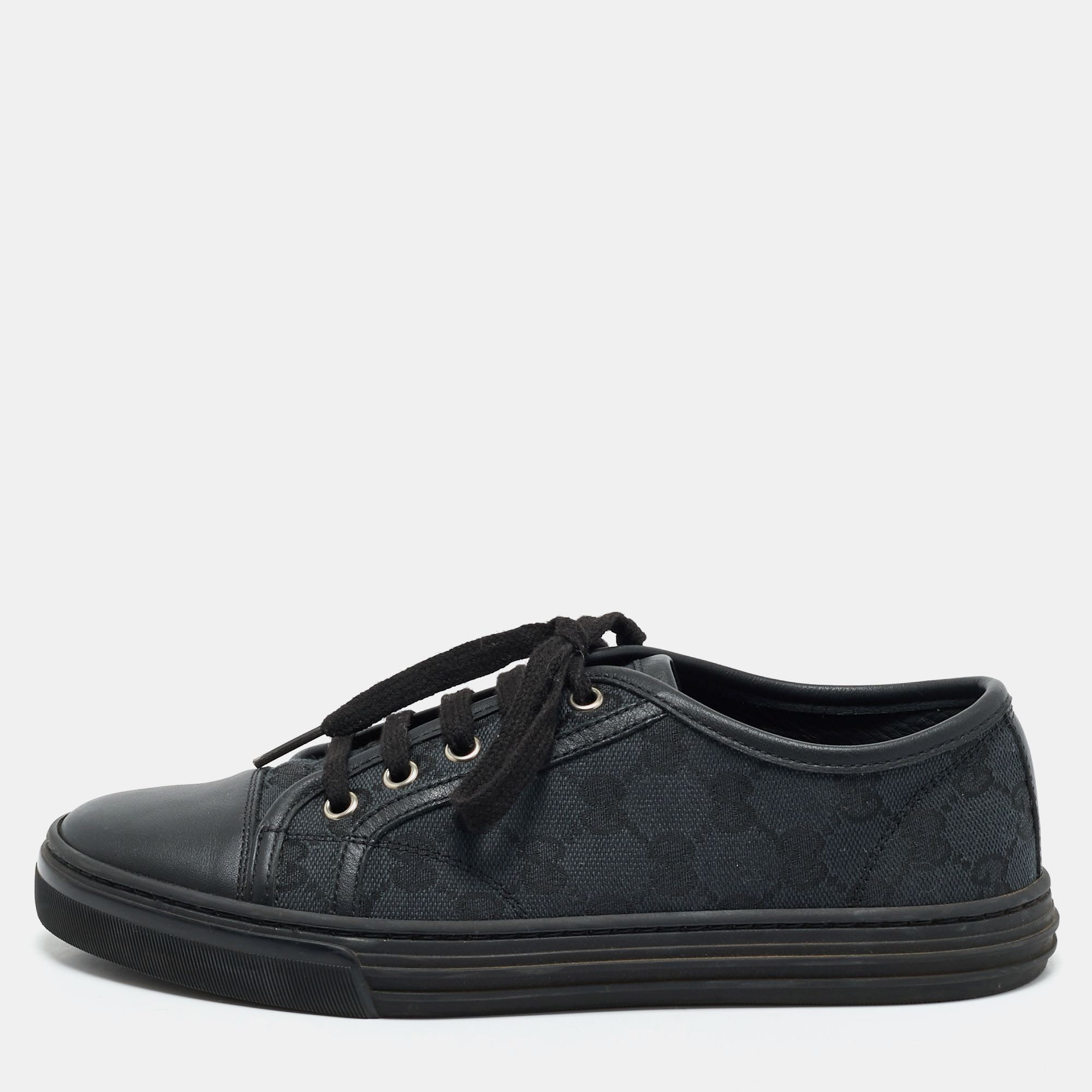 GG Canvas and Leather Web Lace Up Sneakers Size 36.5 - Gucci - Modalova
