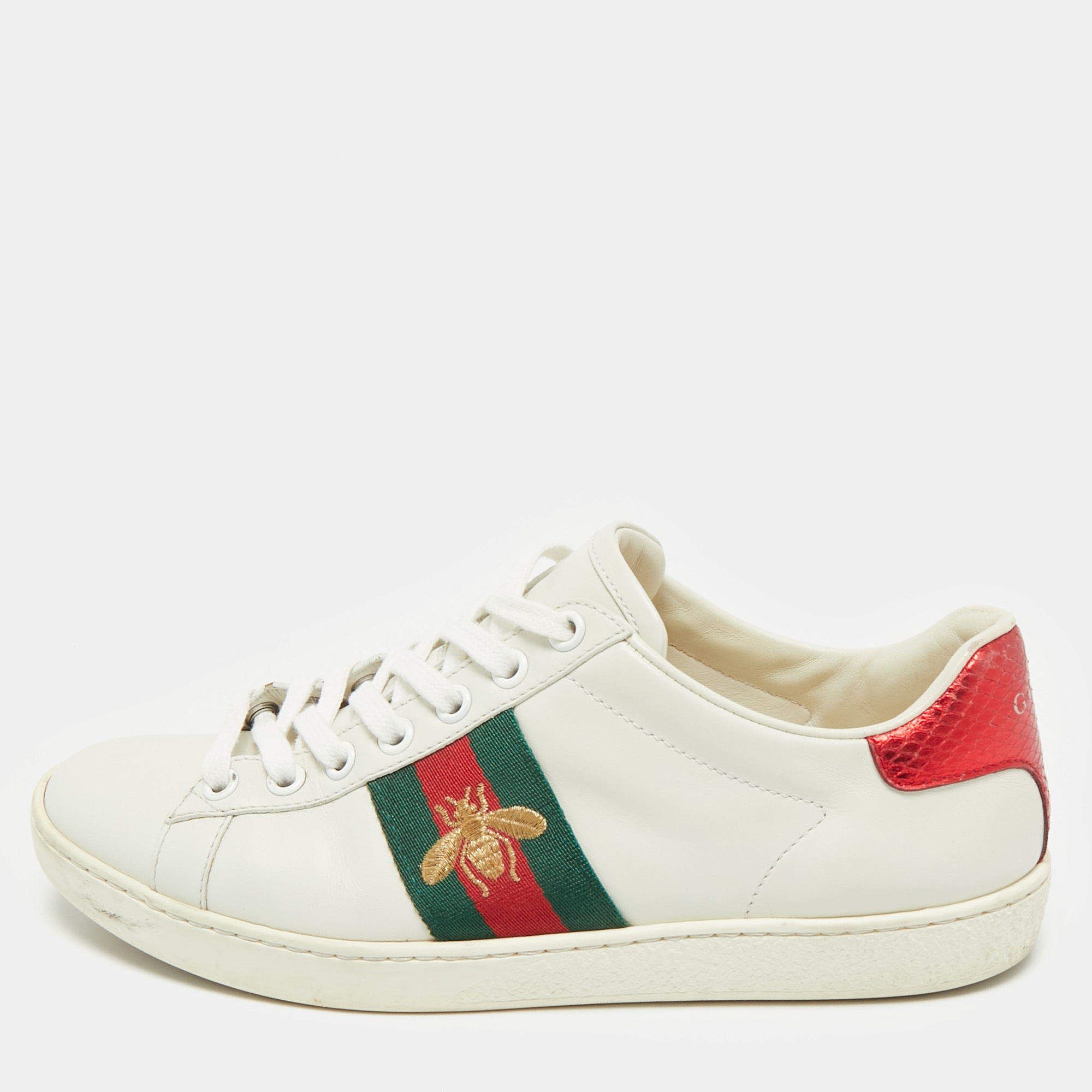 Gucci White Leather and Snakeskin Embossed Ace Lace Up Sneakers Size
Gucci White Leather and Snakeskin Embossed Ace Lace Up Sneakers Size