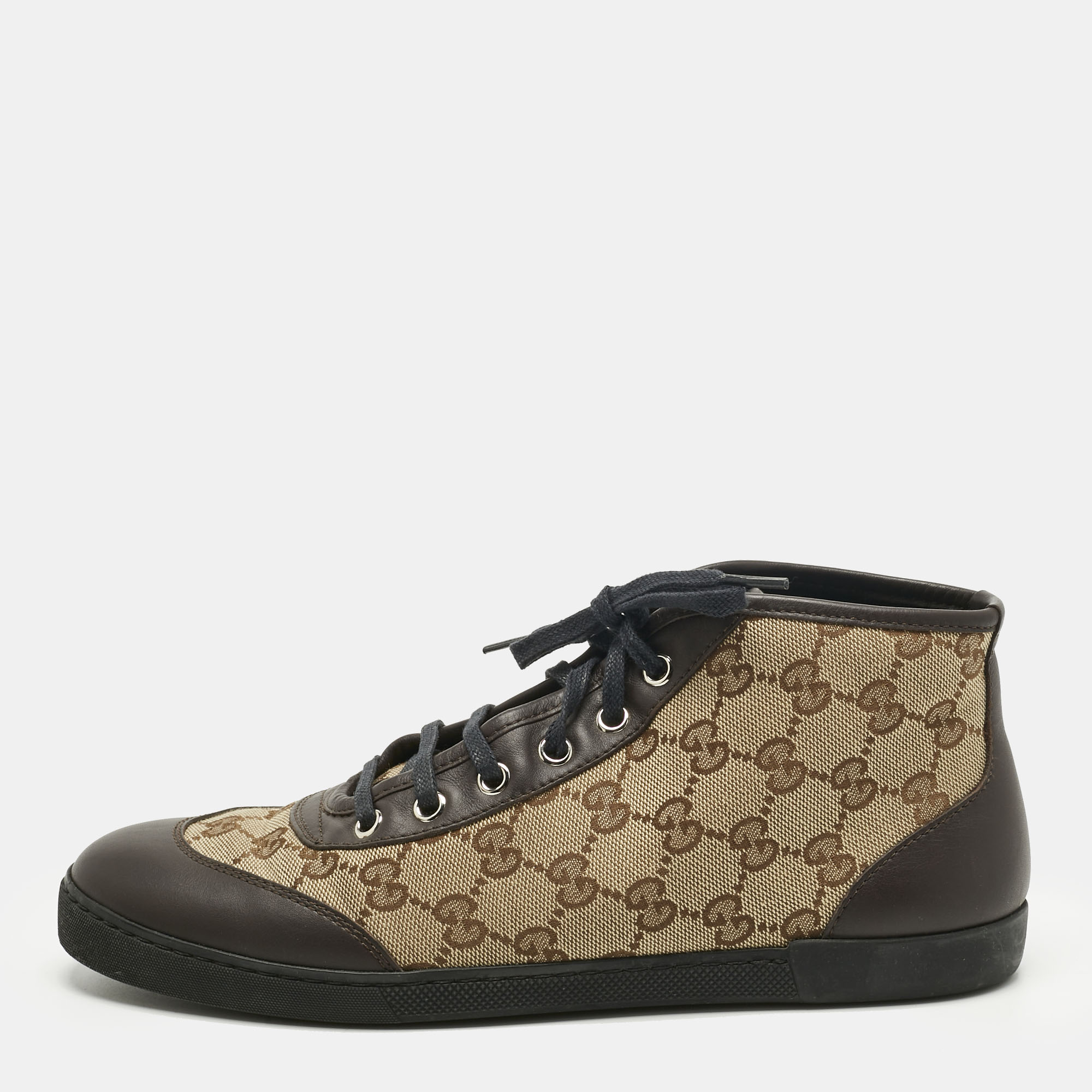 Gucci Brown/Beige GG Canvas and Leather Lace Up High Top Sneakers Size 
Gucci Brown/Beige GG Canvas and Leather Lace Up High Top Sneakers Size