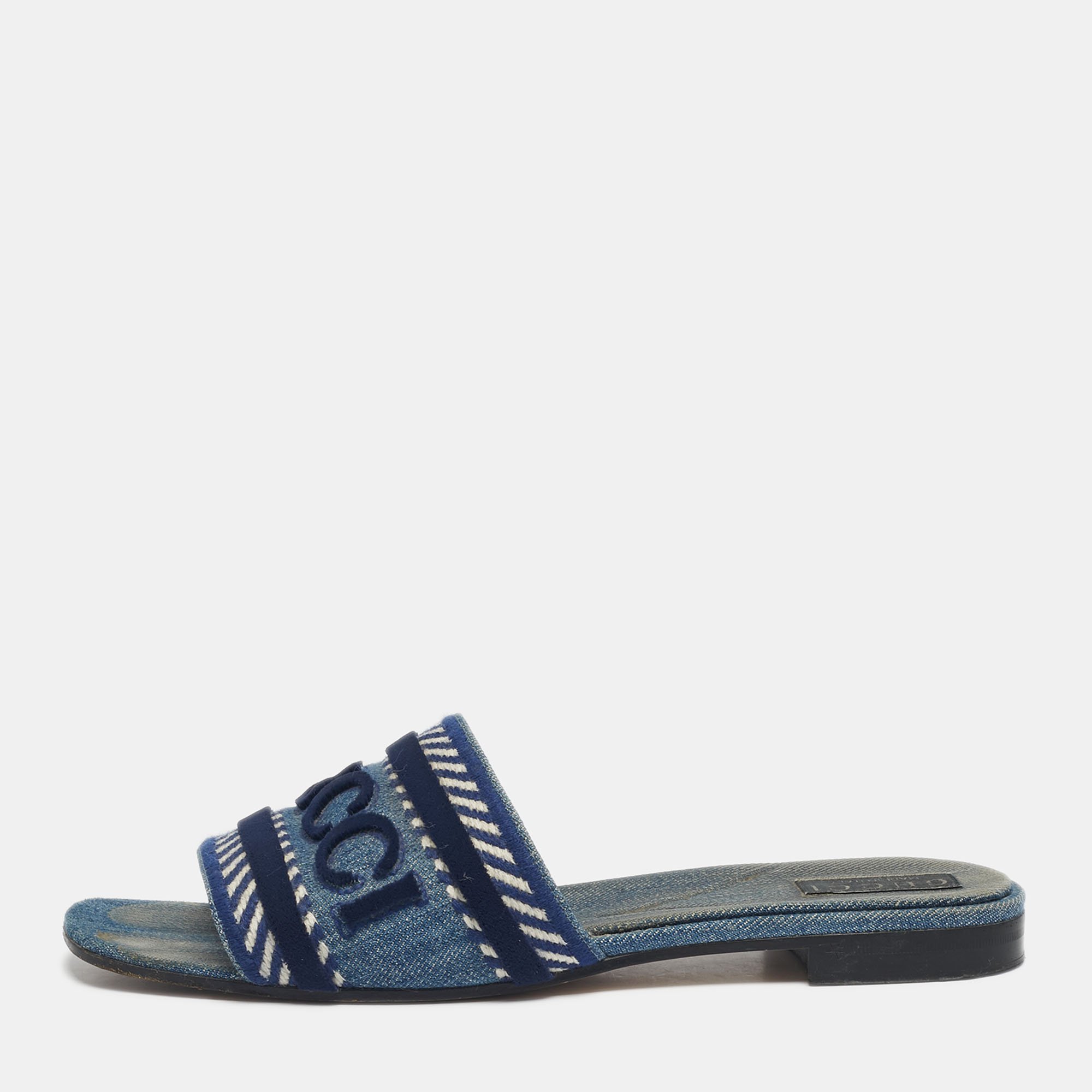 Gucci Blue Denim Logo Flat Slides Size
Gucci Blue Denim Logo Flat Slides Size