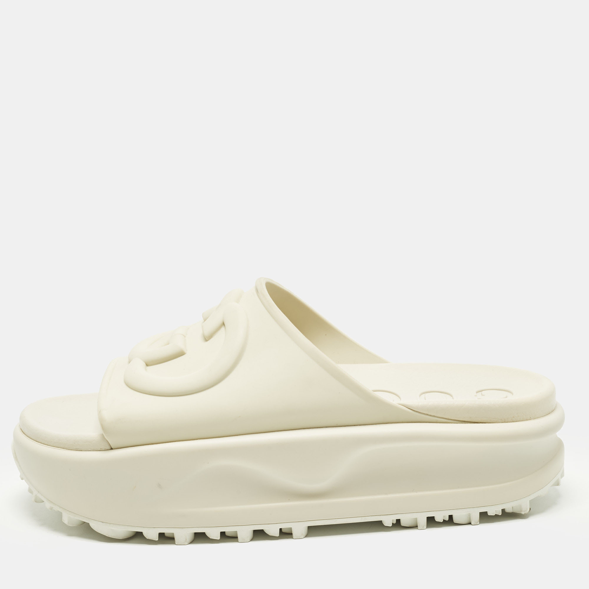 Gucci GG Size Beige Rubber Platform Slide Sandals
Gucci GG Size Beige Rubber Platform Slide Sandals