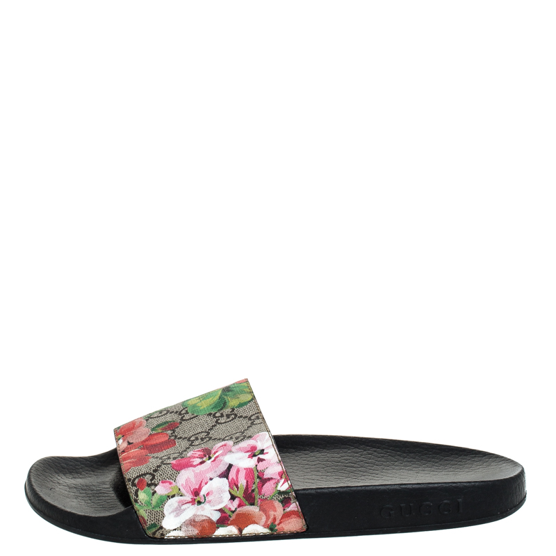 

Gucci Multicolor Coated Canvas GG Blooms Supreme Slide Sandals Size
