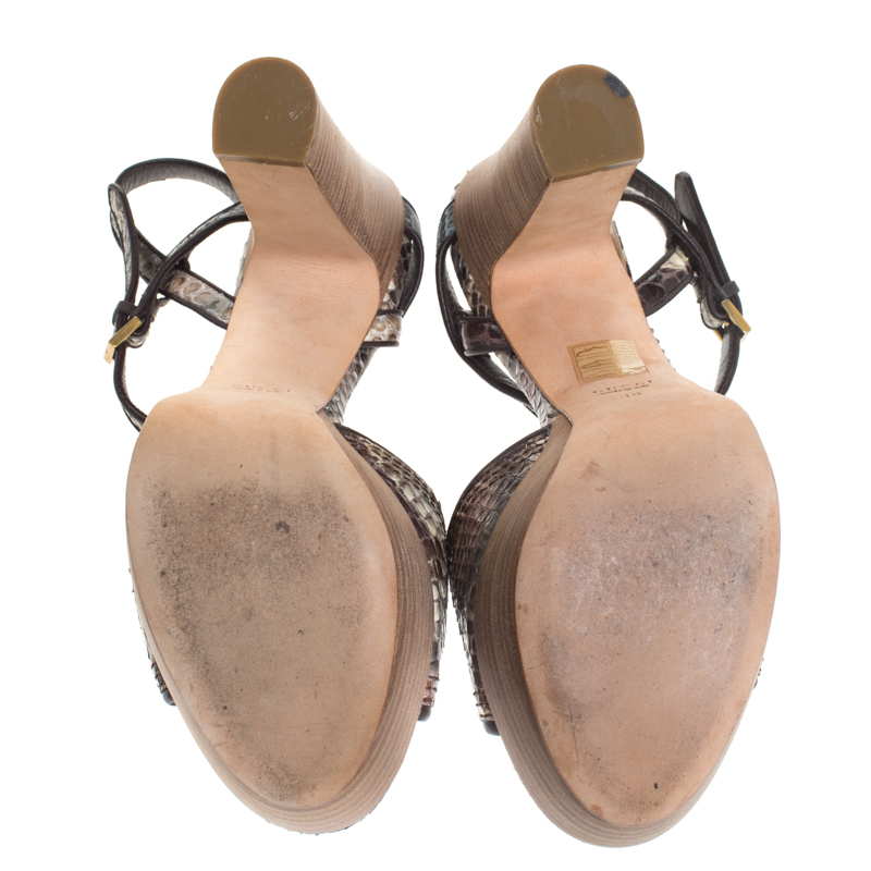 Gucci Multicolor Python And Leather Trim Danielle Platform Ankle Strap Sandals Size 38