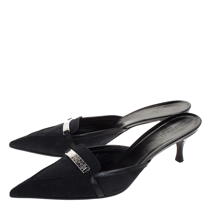 Gucci Black GG Canvas Pointed Toe Mules Size 39.5