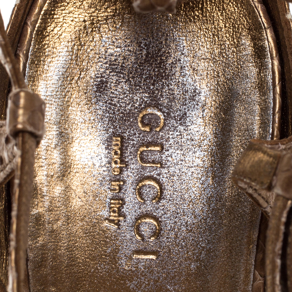 Gucci Gold Python Leather Strappy Platform Sandals Size 39