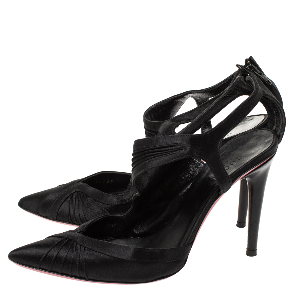 Gucci Black Pleated Satin Pointed Toe Sandals Size 35