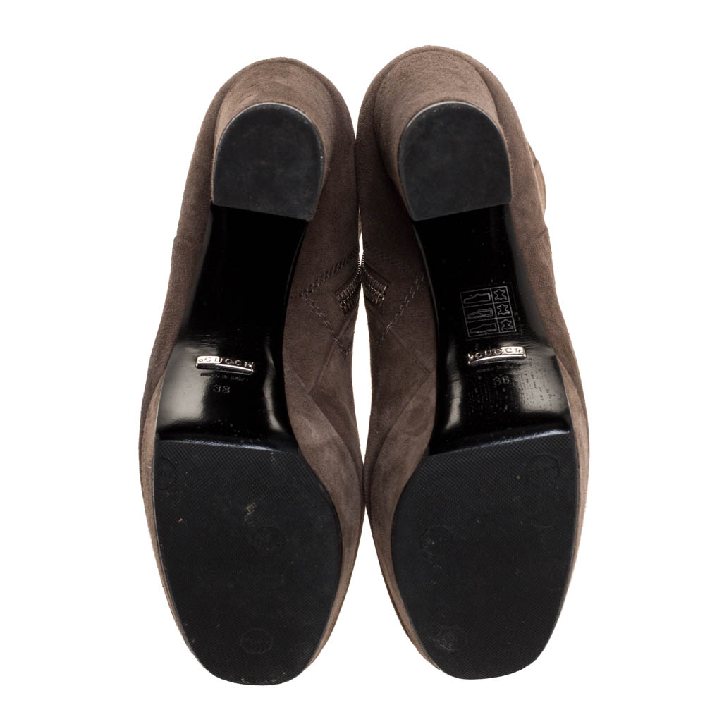 Gucci Grey Suede Platform Block Heel Ankle Boots Size 38