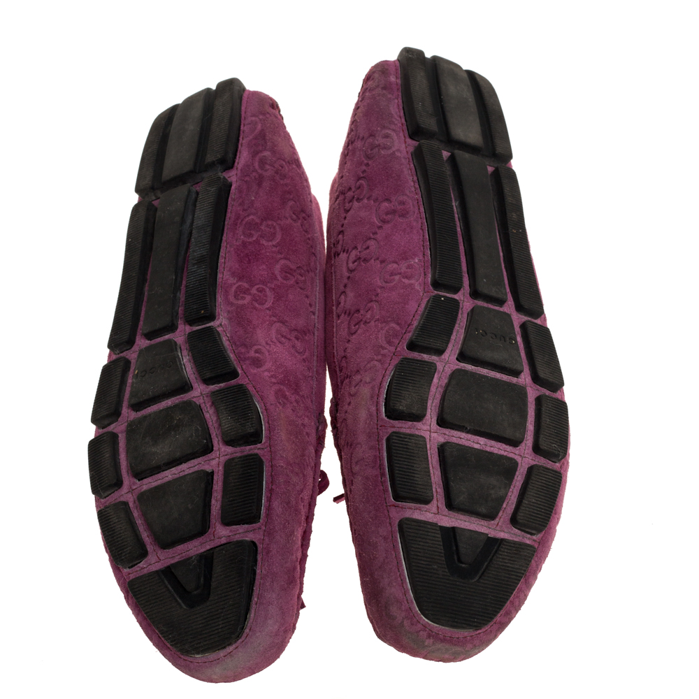 Gucci Purple GG Suede Leather Bow Slip On Loafers Size 36.5