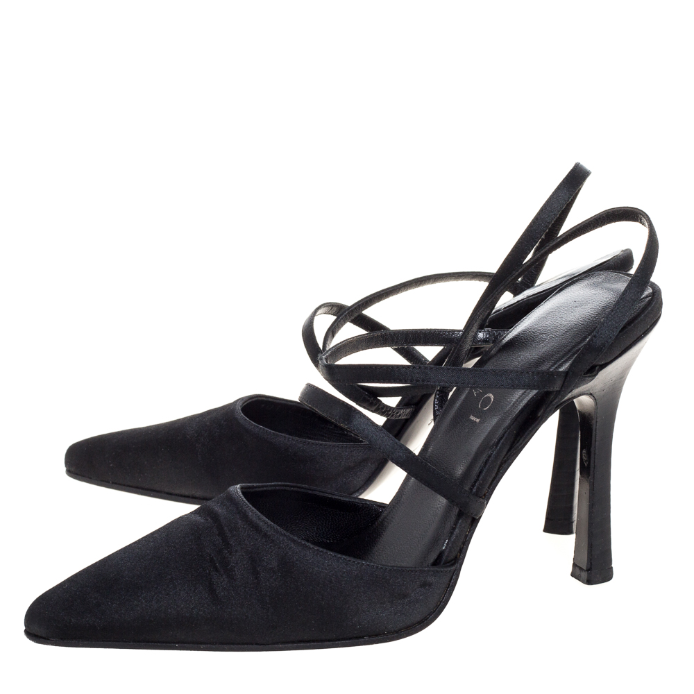 Gucci Black Satin Strappy Pointed Toe Sandals Size 35.5