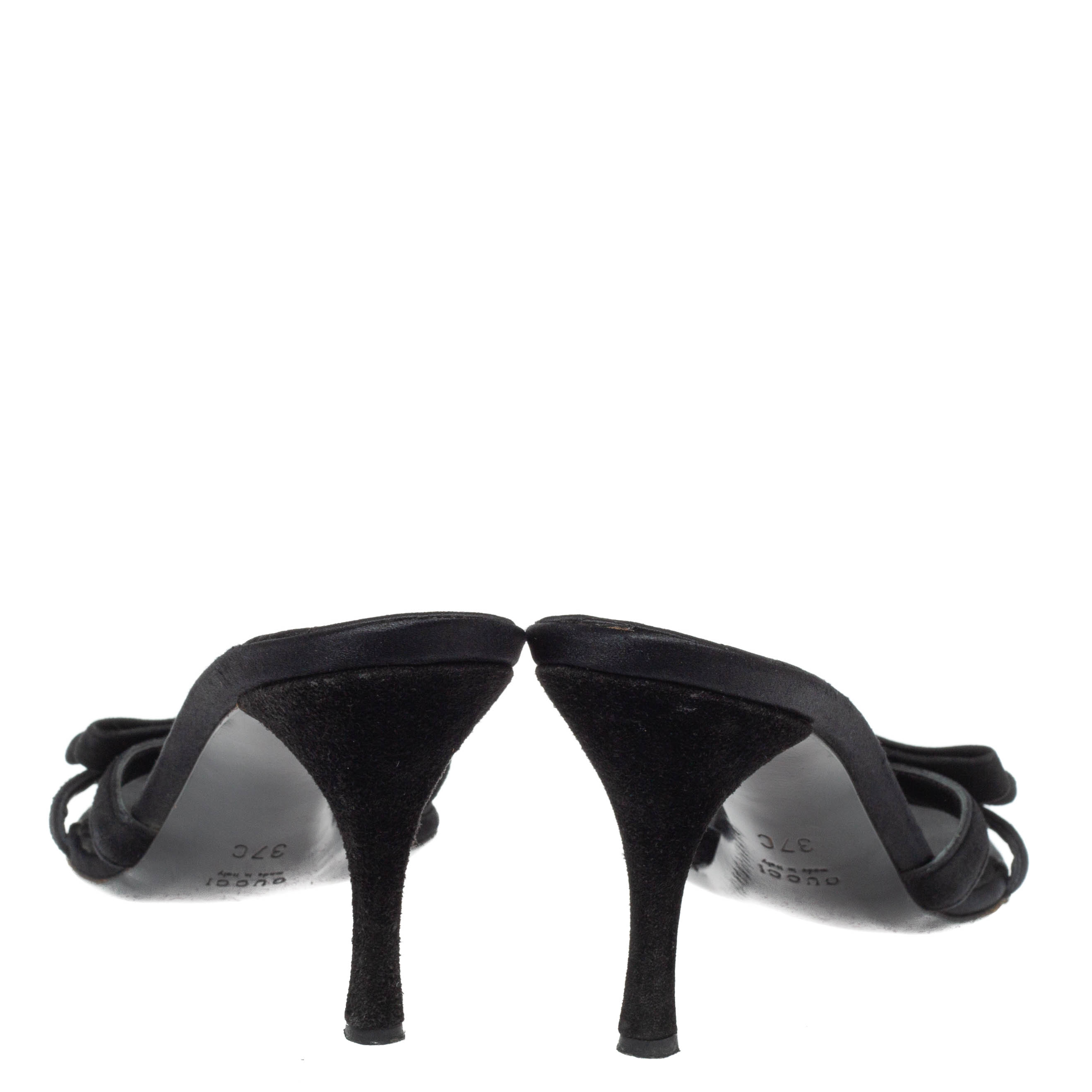 Gucci Black Suede Logo Embellished Mule Sandals Size 37