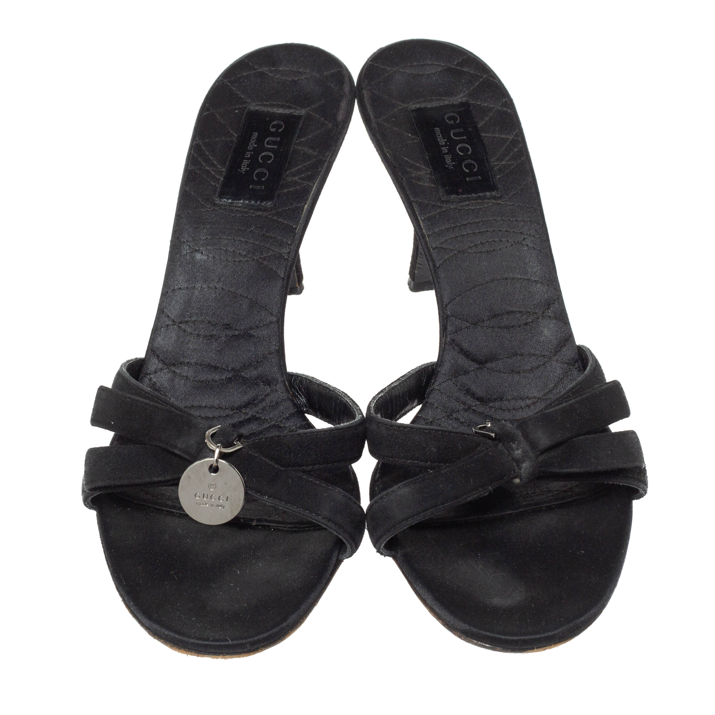 Gucci Black Suede Logo Embellished Mule Sandals Size 37