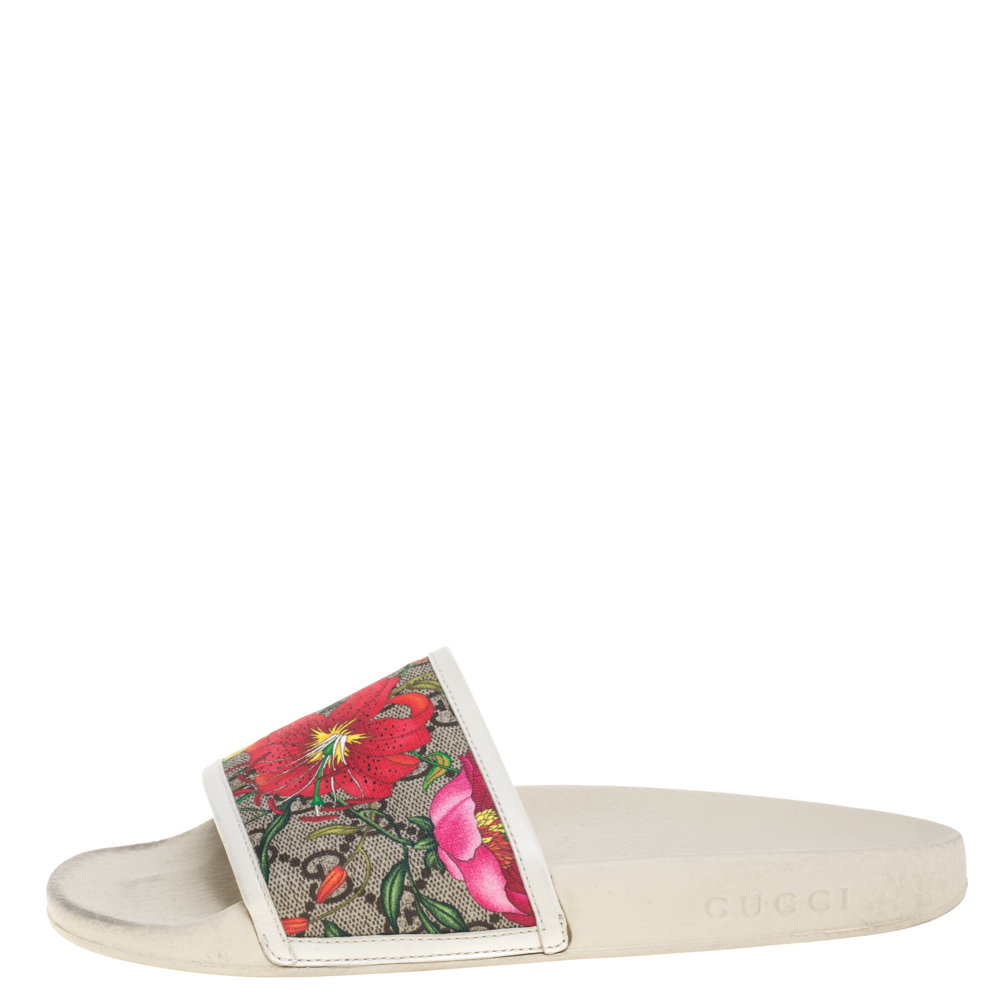 

Gucci Multicolor Coated Canvas GG Blooms Supreme Slide Sandals Size