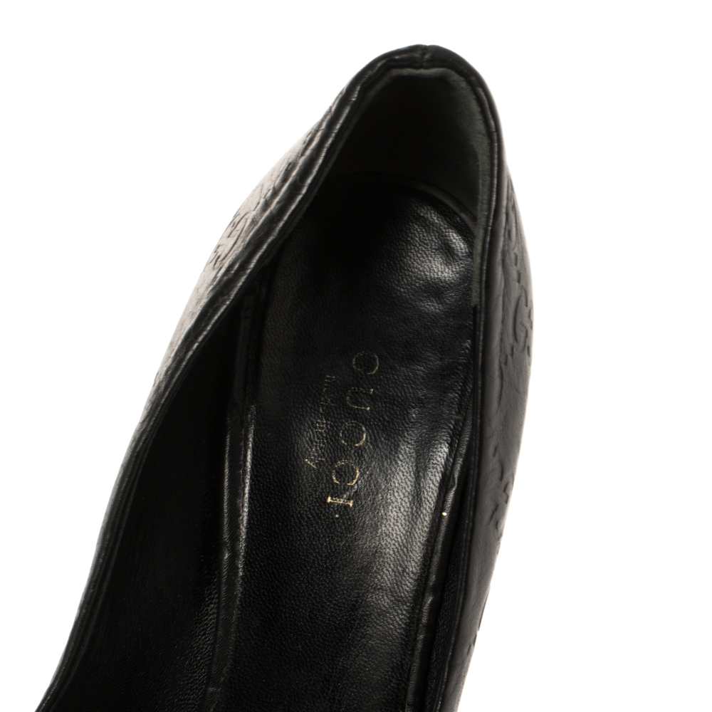 Gucci Black Guccissima Leather Adina Horsebit Pointed Toe Pumps Size 36
