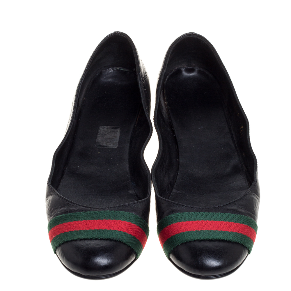 Gucci Black Guccissima Leather Web Stripe Ballet Flats Size 35.5