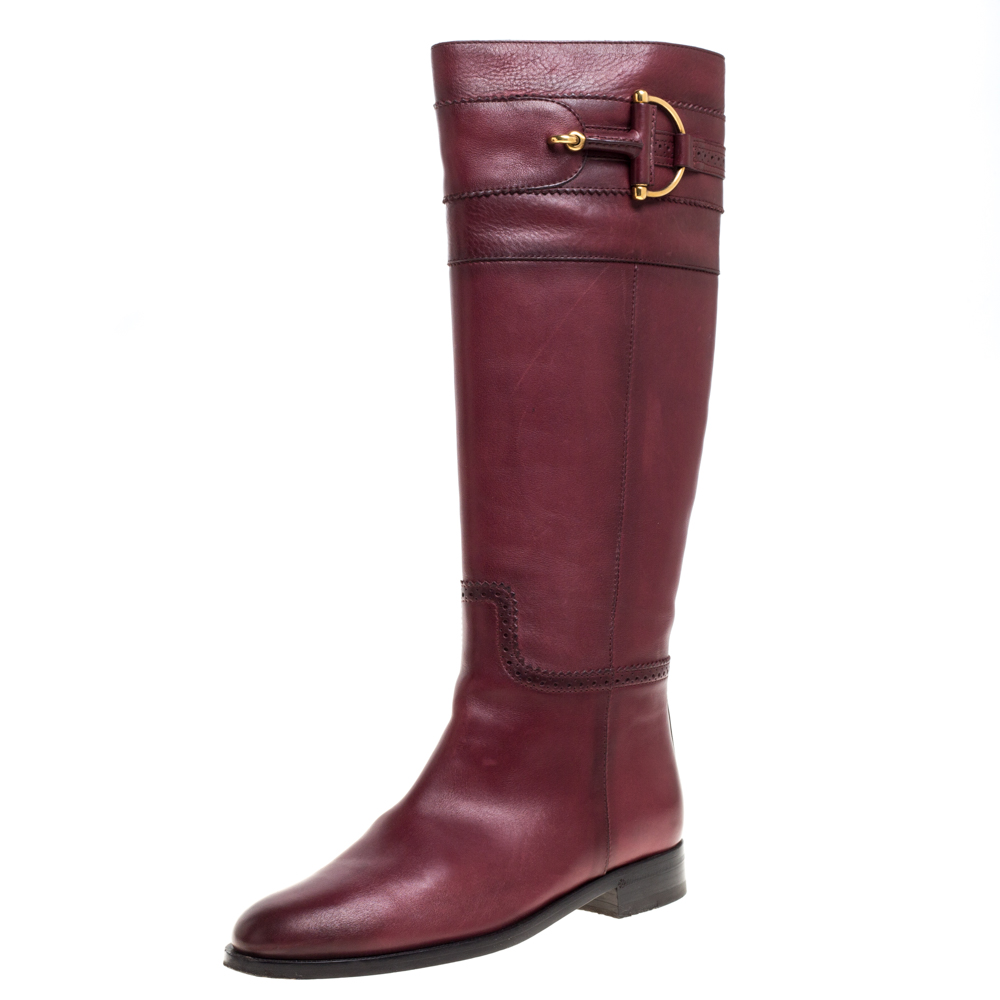 Image of Gucci Red Leather Knee High Boots Size .